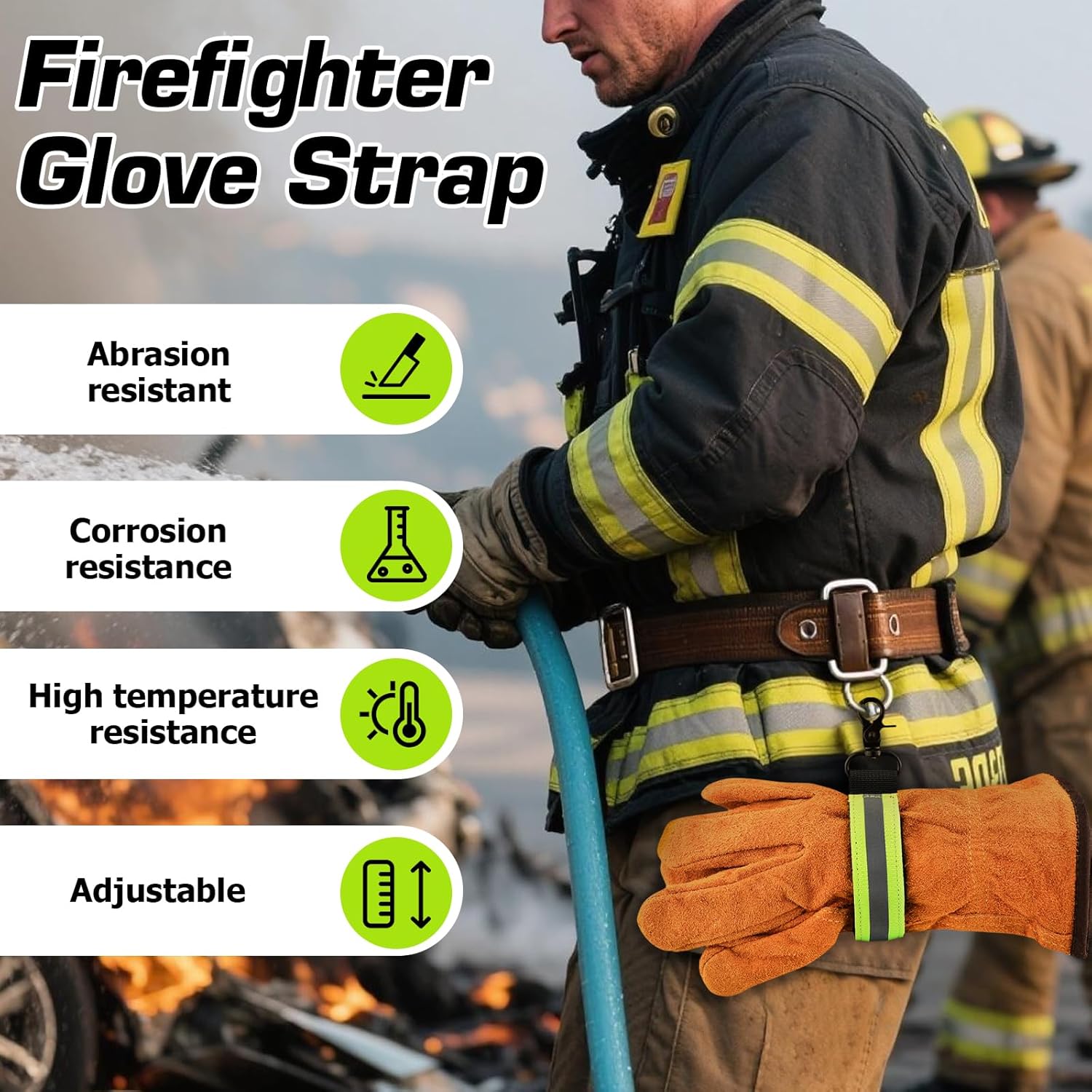 Firefighter Glove Strap, 3 PCS Heavy Duty Firefighter Turnout Gear Glove Safety Holder Strap with Reflective Trim Buckle UIInosoo