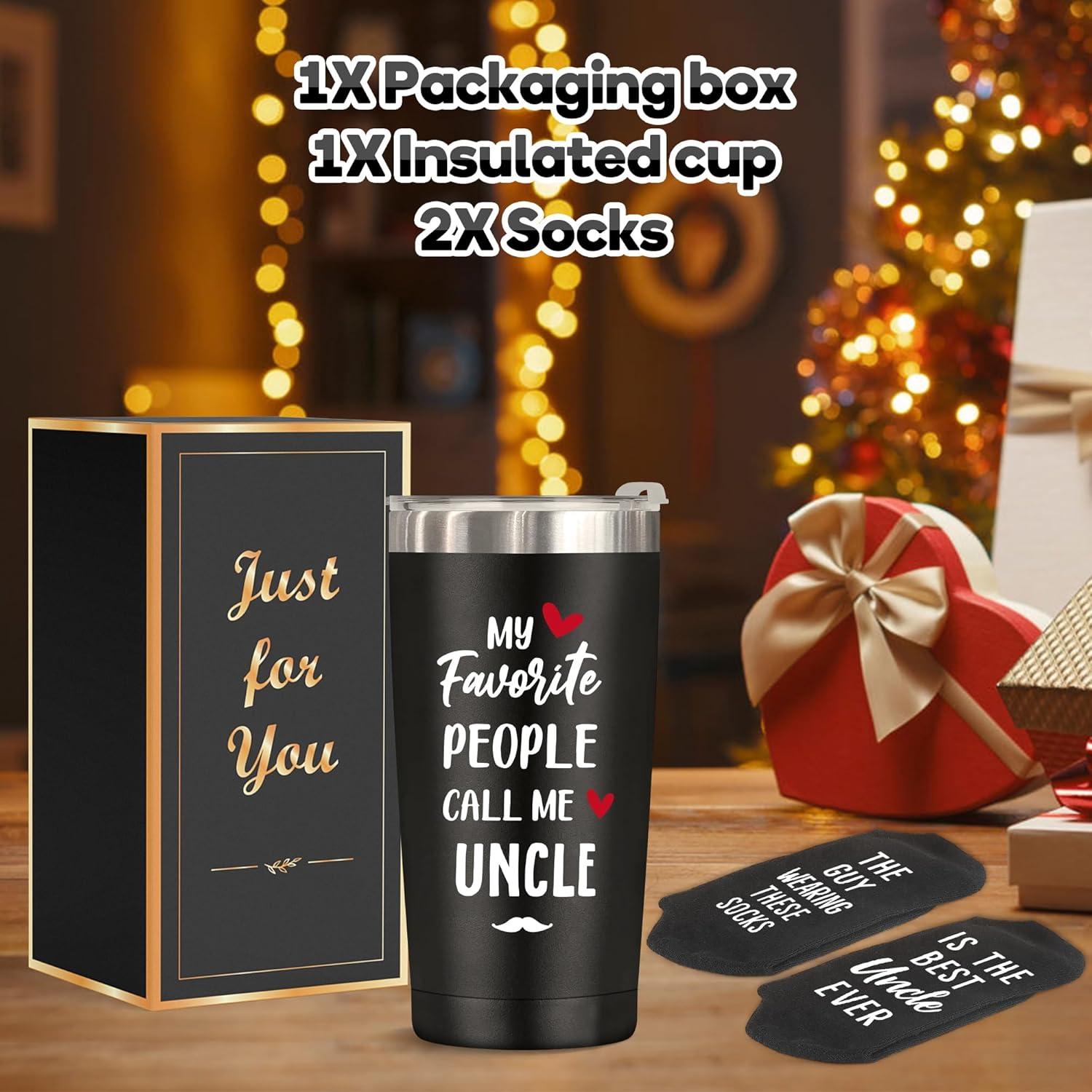 Uncle Gifts for Birthday Christmas Fathers Day,Best Uncle Ever Gifts form Niece Nephew,Great White Elephant Present Ideas for Men Him,Funny 20 OZ Stainless Steel Insulated Tumbler Coffee Cup Socks Set - Image 6