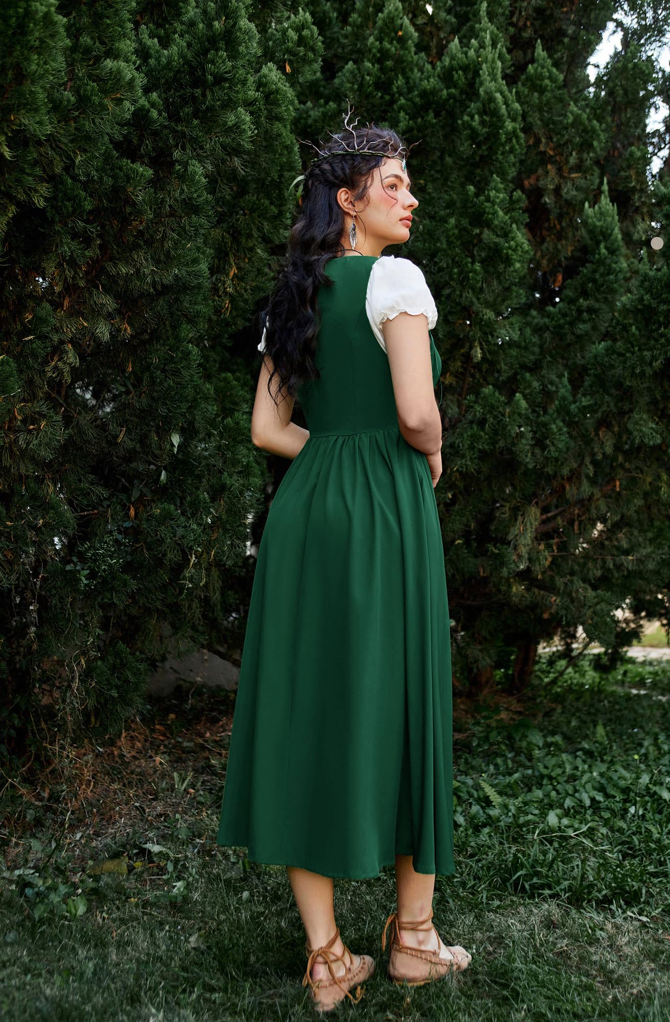 SCARLET DARKNESS Women 2Pcs Renaissance Maxi Dresses Off Shoulder Short Sleeve Lace-up Irish Costume with Over Dress