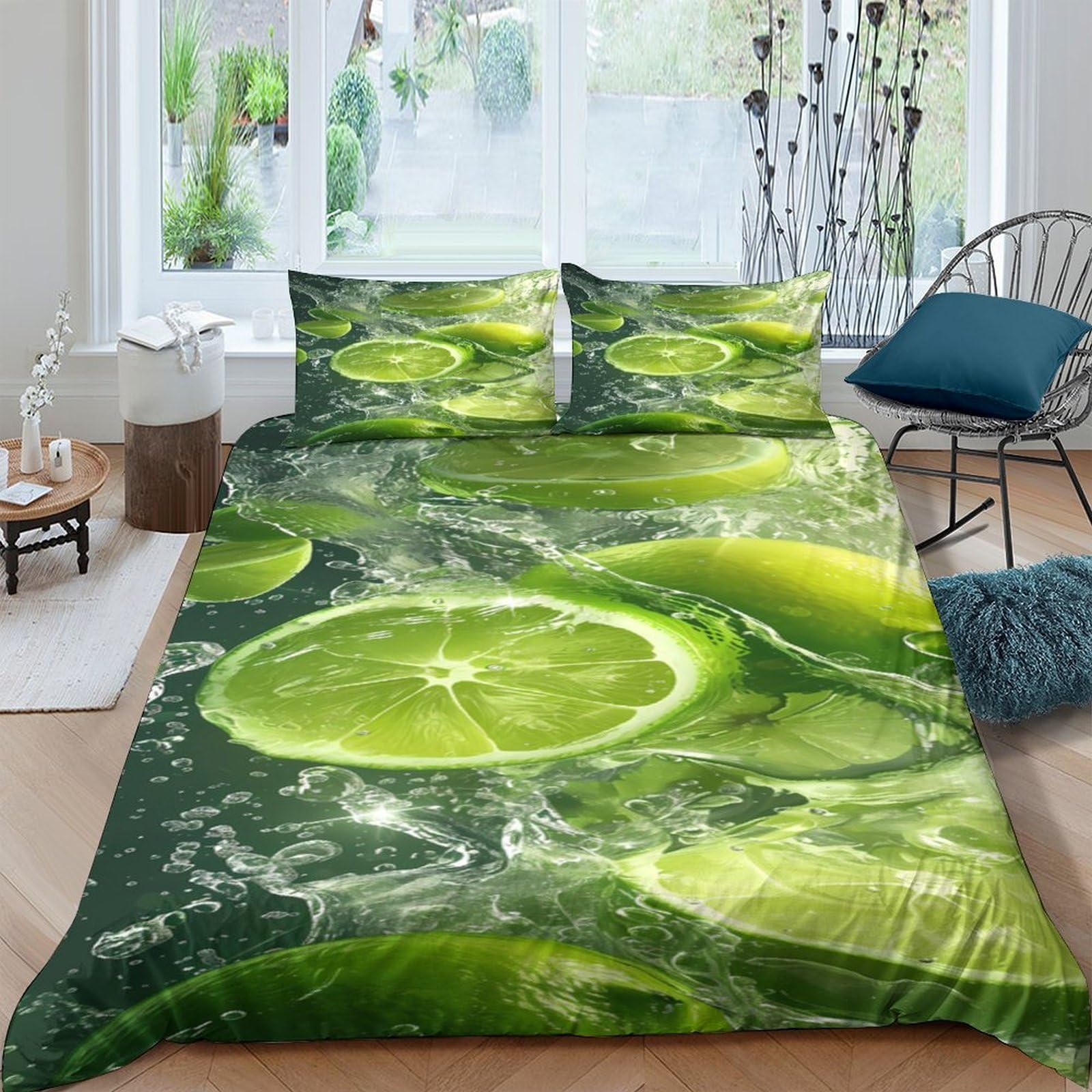 Ctjqhvkz Style-5 3D Printed Lime Splash Fitted Sheet Microfiber Anti-Slip Bed Cover For Bedroom Guest Room Decor Easy Care Single（135X200cm）