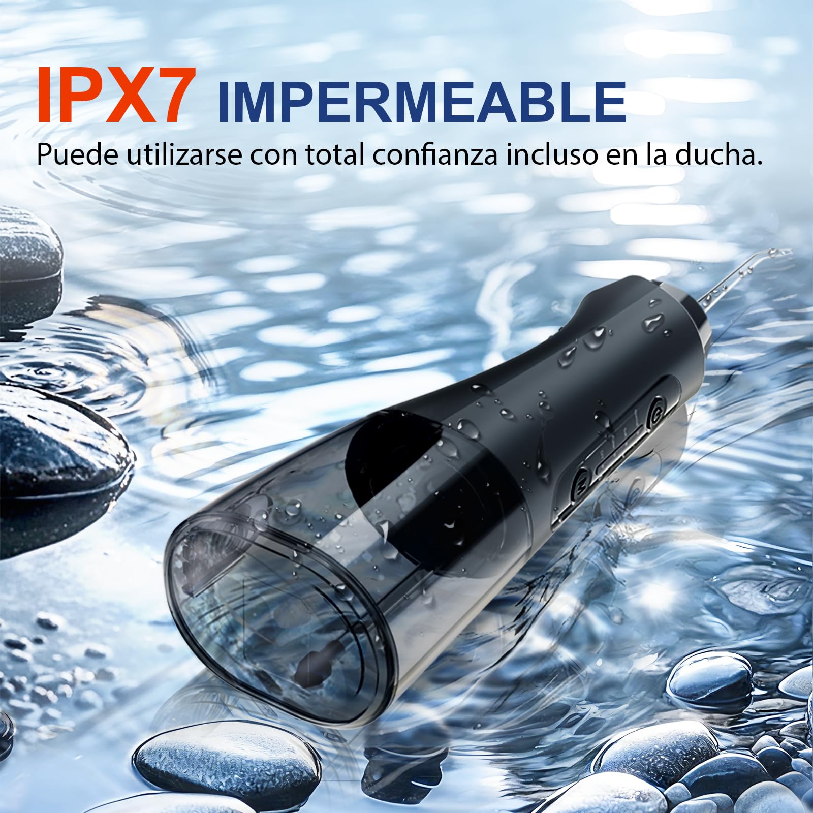 Irrigador Dental Eléctrico Portátil, 320ML Profesional Water Flosser, 4 Modos 5 Boquillas Irrigador Eléctrico Oral, IPX7 Impermeable Irrigador Dental, Hogar y Viaje, Negro