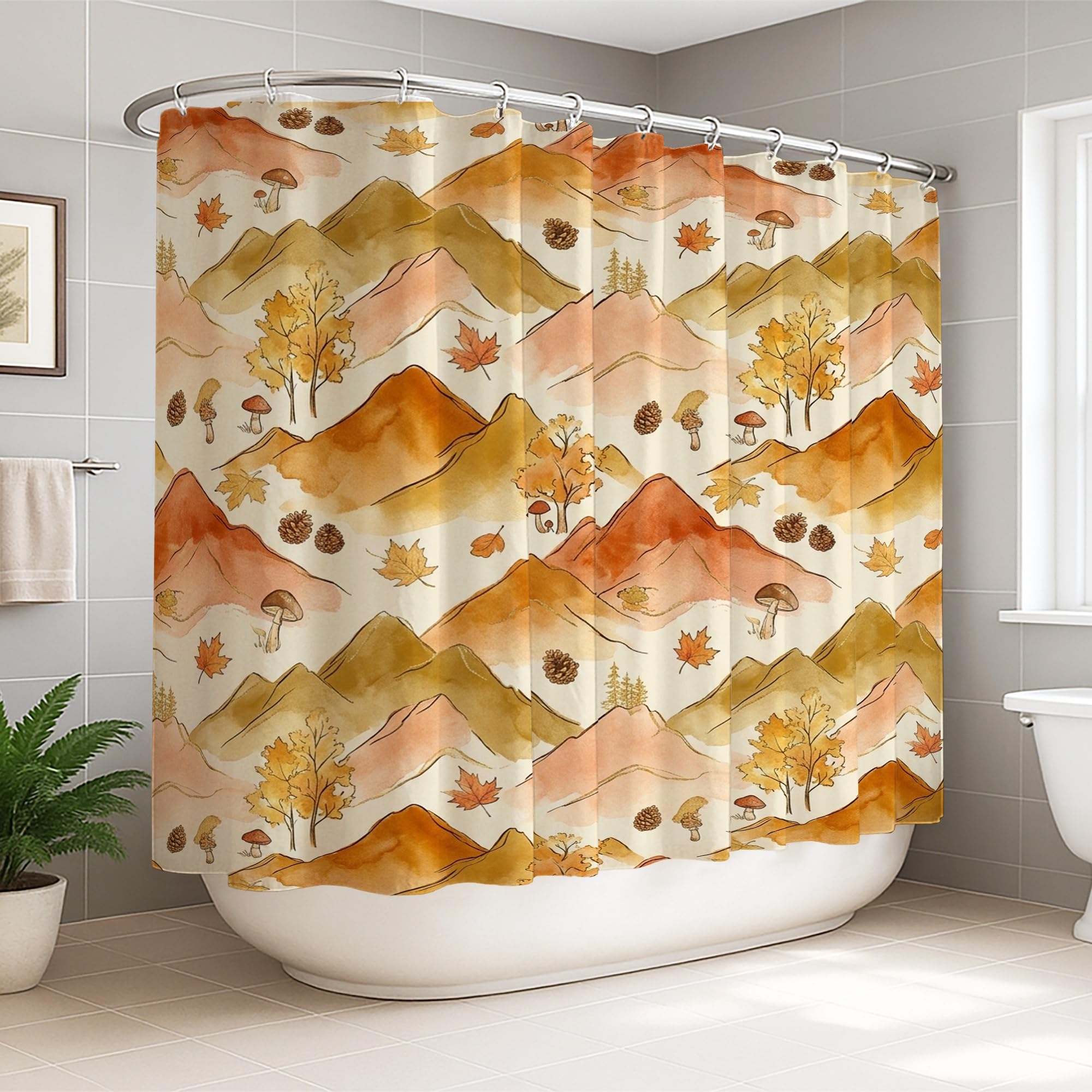 Rideau de douche extra large 274x183 cm motif montagnes orange avec crochets