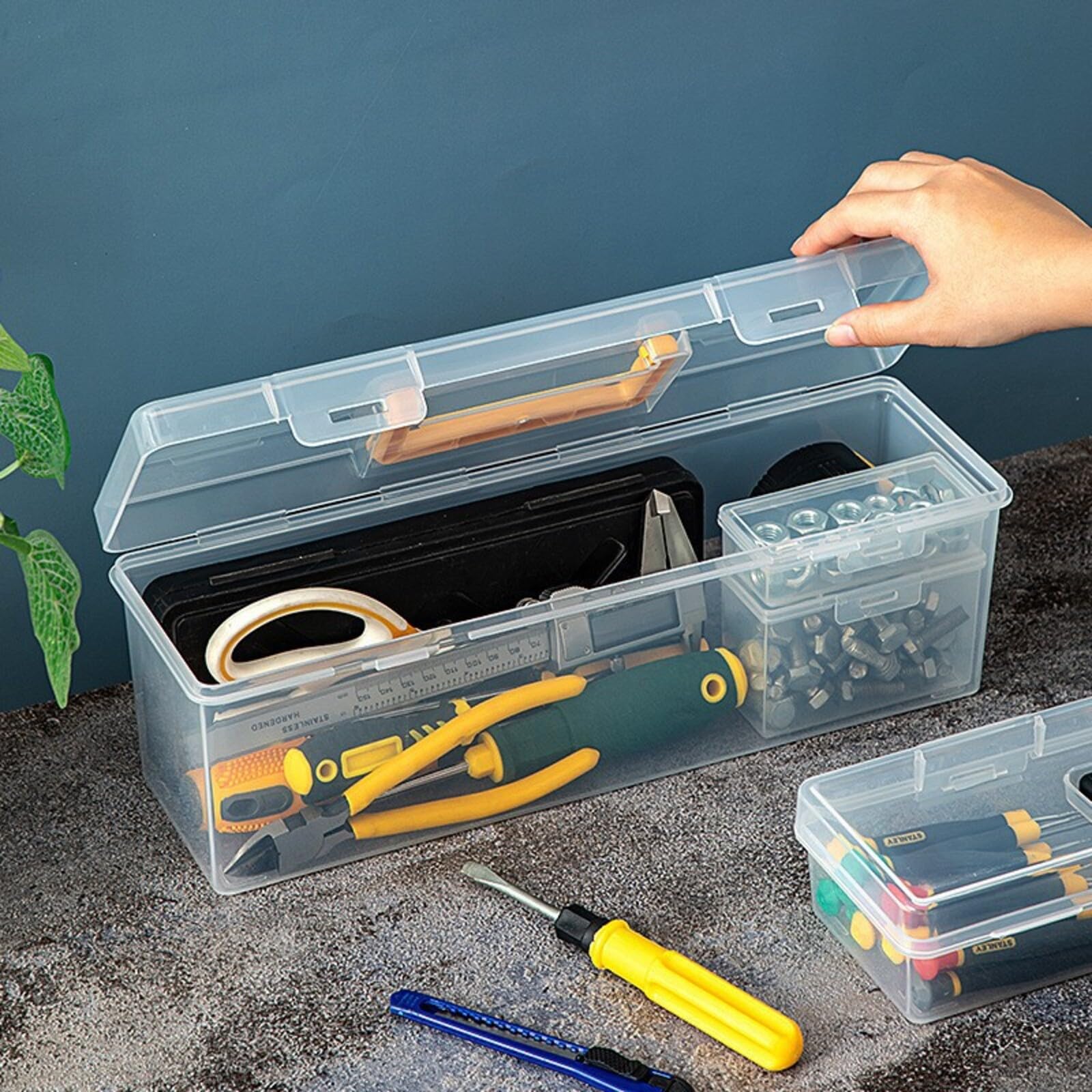 Caja de almacenamiento de hardware de múltiples compartimentos con asa, organizador de herramientas portátil para tornillos, clavos y piezas pequeñas — view 4