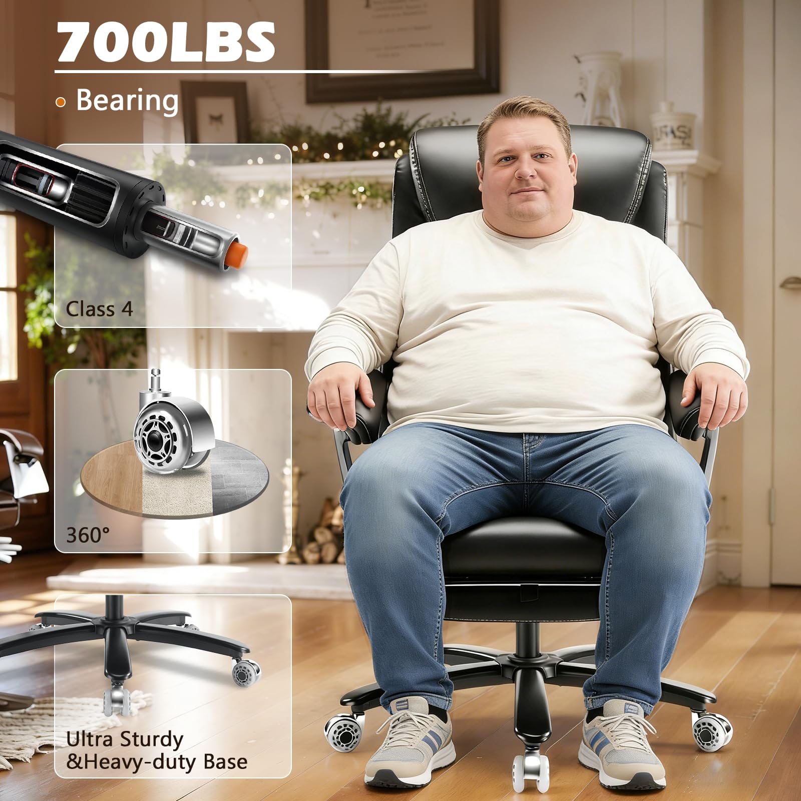 700lbs Reclining Big and Tall Office Chair with Foot Rest Ergonomic Heavy Duty Executive Office Desk Chair with — view 8