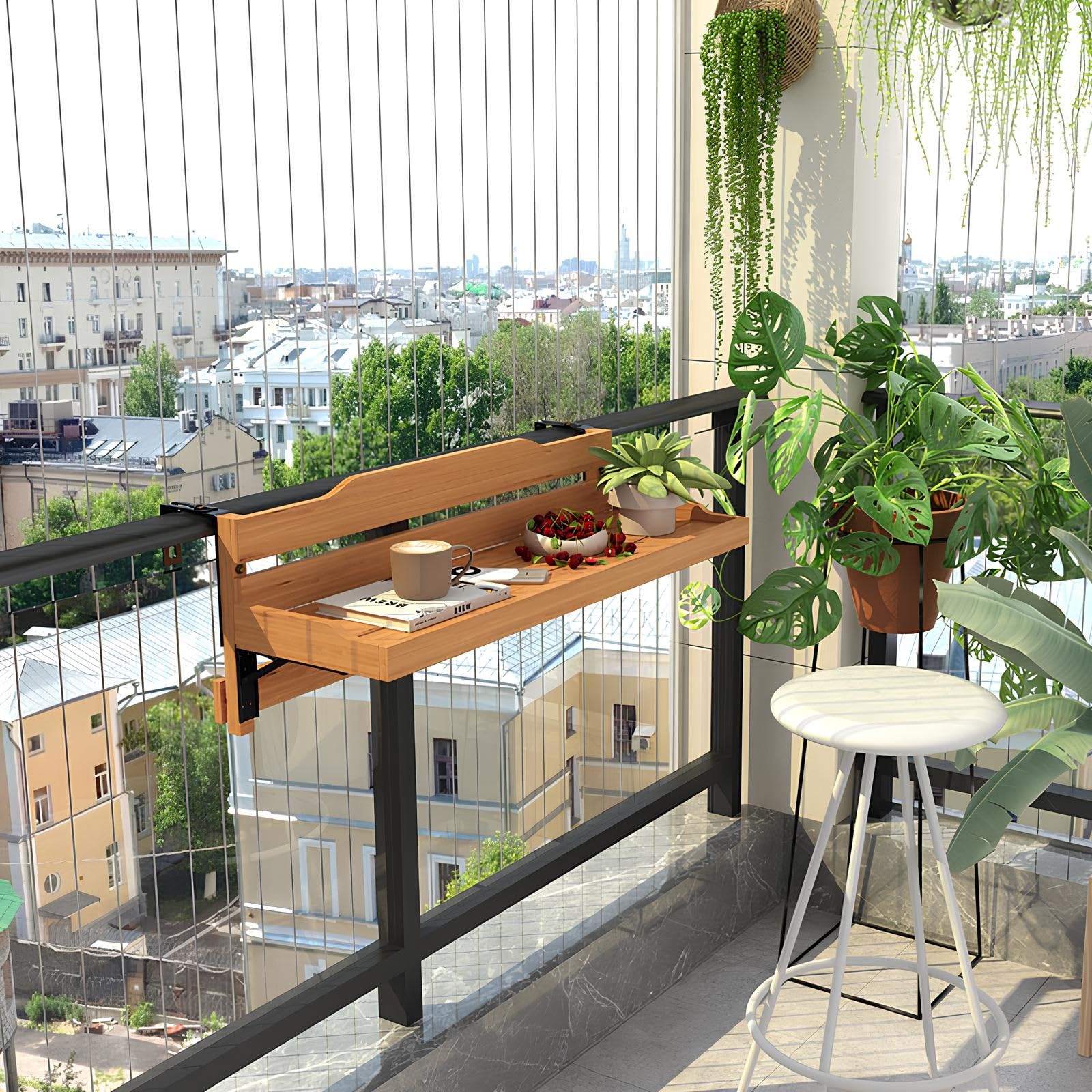 Zajmujący mało miejsca stolik barowy na balkon, montowane na ścianie, składane biurko na balustradę, regulowane meble ogrodowe na patio (90 x 30 cm) – idealne do małych przestrzeni na zewnątrz