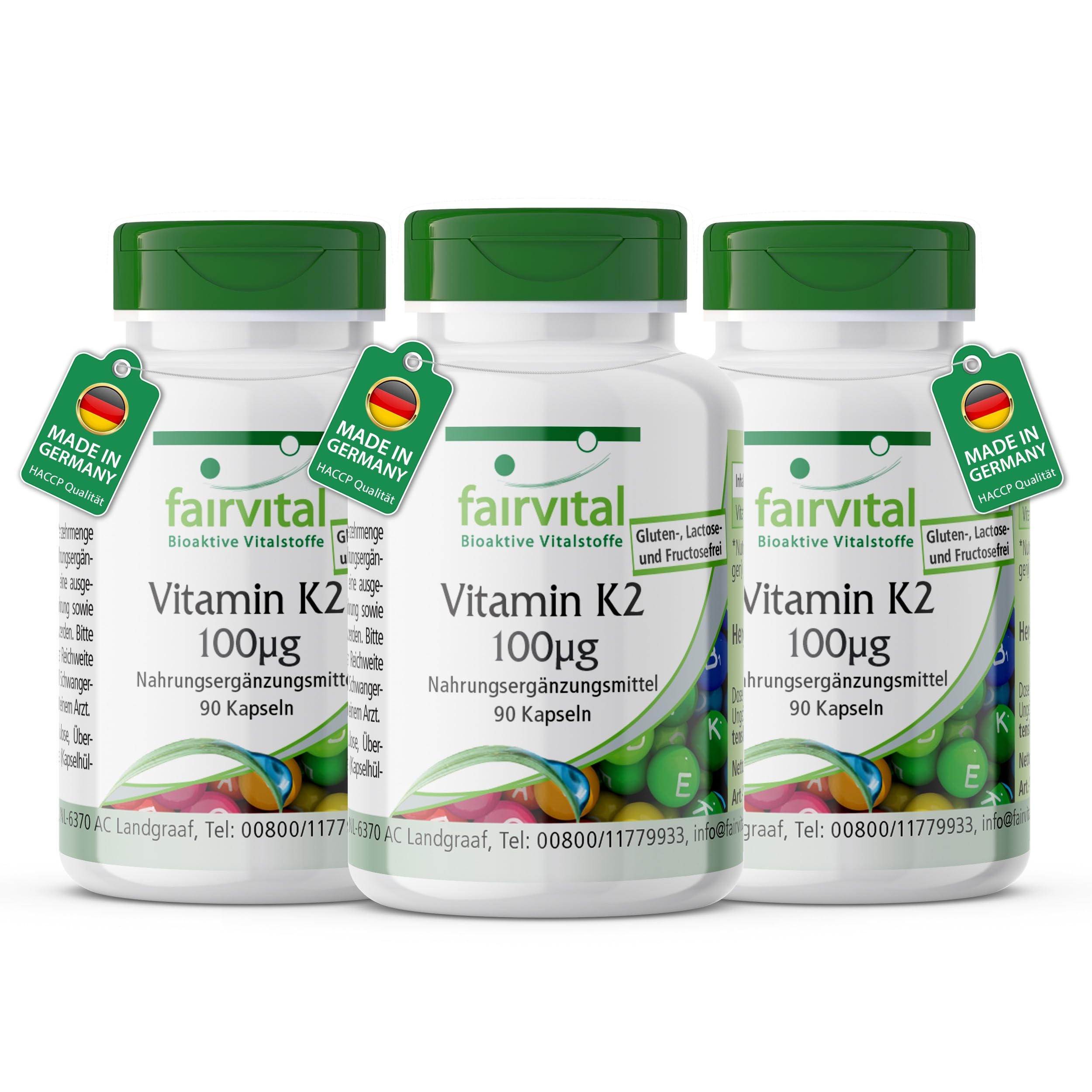 fairvital Vitamin K2 MK-7 100µg, 270 Kapseln (90x3), HOCHDOSIERT, Menaquinon MK-7, natürlich & fermentiert aus Natto, VEGAN