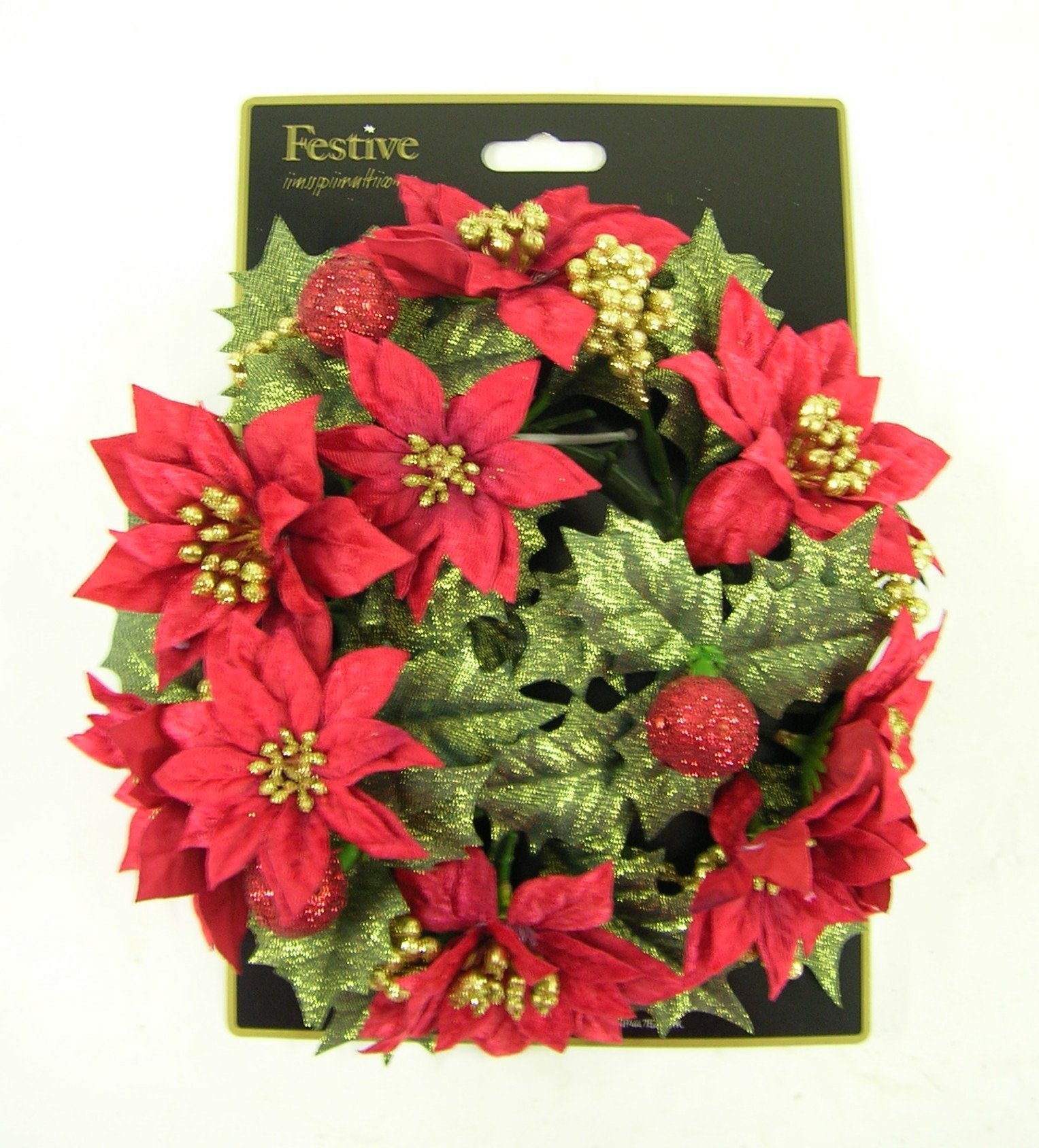 Festive Productions Artificial Poinsettia Candle Ring 20Cm
