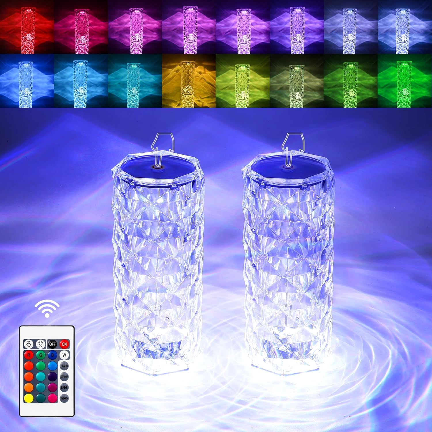 xibulun 2 Pack Crystal Lamp Touch Control Rose Crystal Lamp Light for