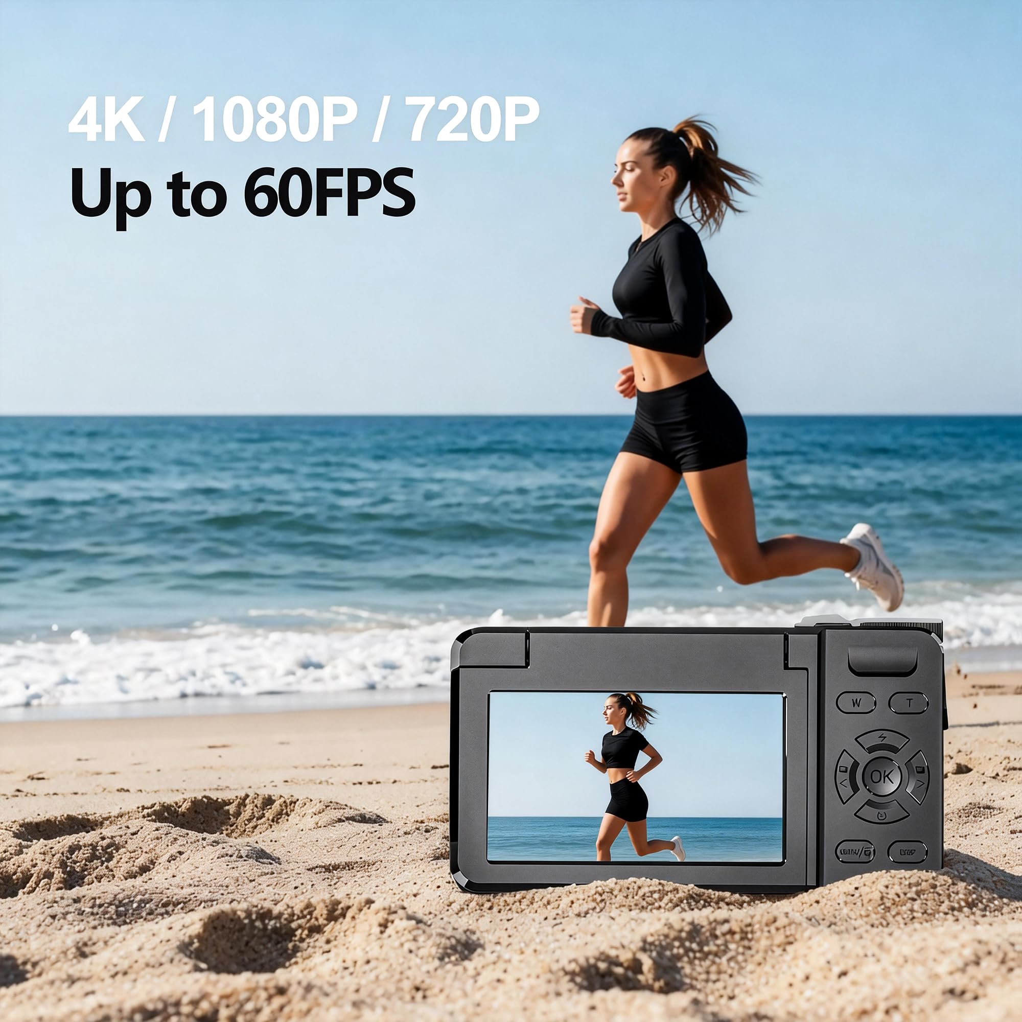 4K Digital Camera 64MP Autofocus 3.0'' 180° Flip Screen Portable for Photo & Vlog Featuring Time Lapse & Slow Motion & 20 Filters 32GB 2000mAh Ideal for Social Media Creators Beginner&Childen - 4