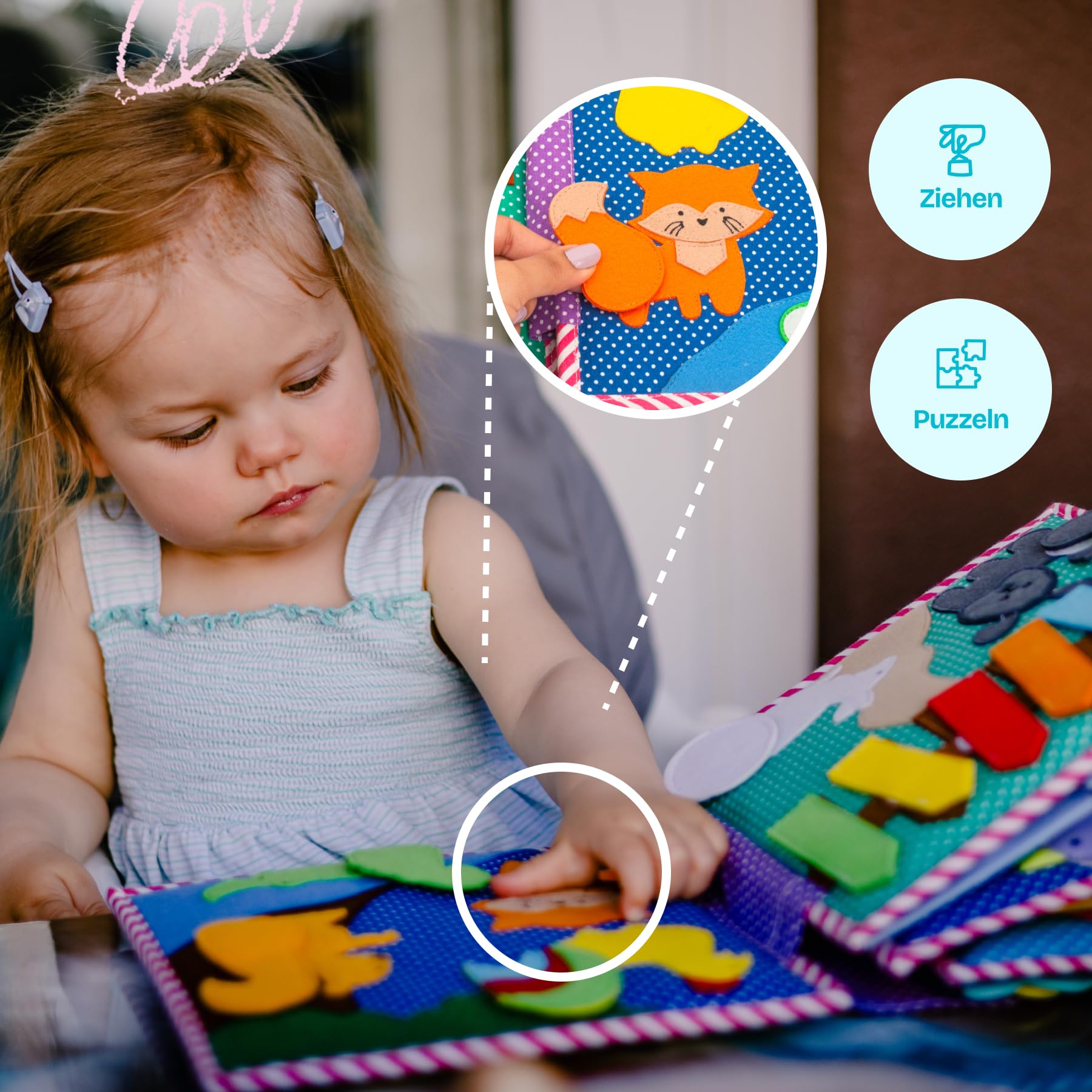 Jolly Designs – Bunte Raupe – 6 Seiten Quiet Book – Montessori Spielzeug ab 18 Monaten – Motorik & Sensorik fördern – Handgefertigtes Filzbuch – Lernspielzeug für Kleinkinder – Busy Book für unterwegs