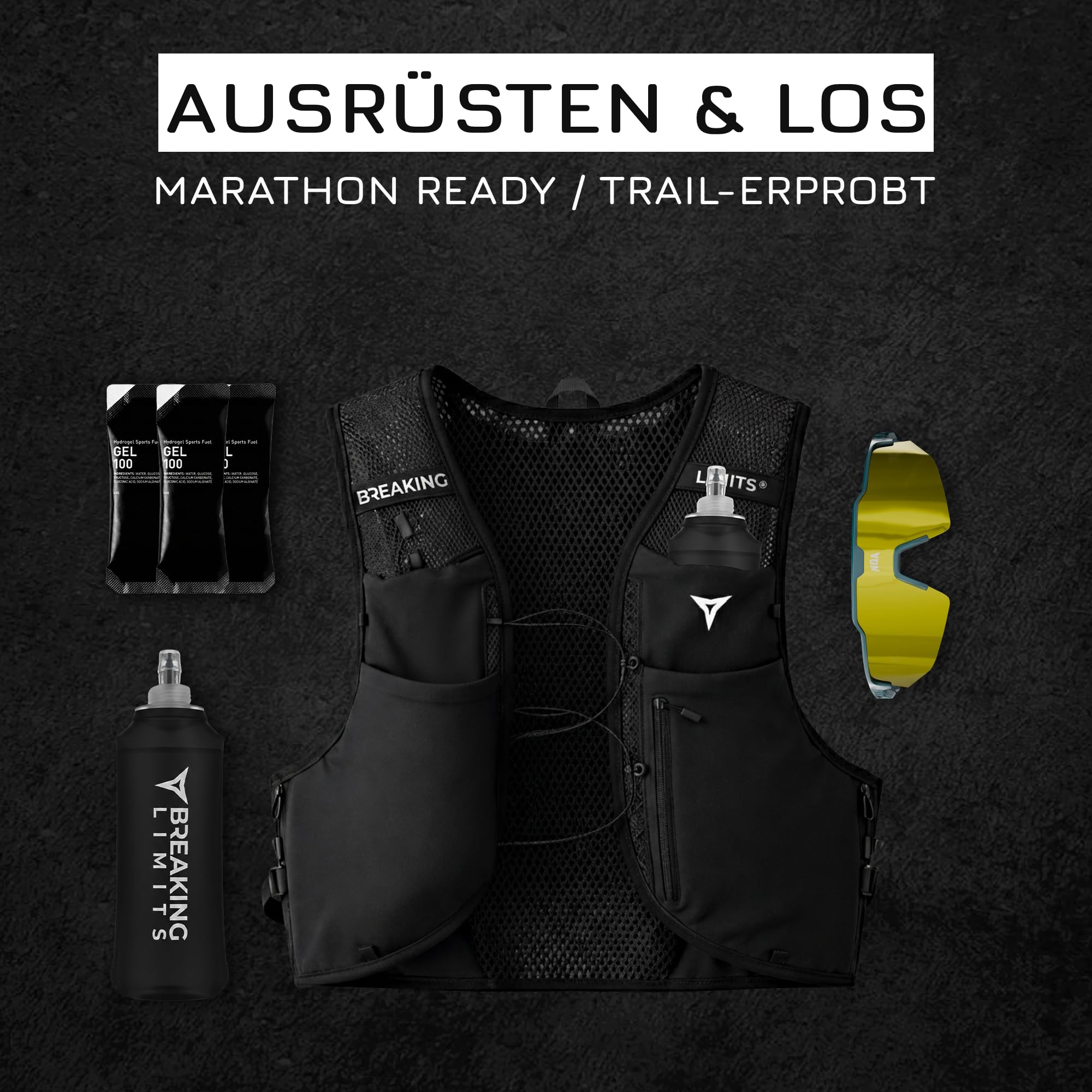 Laufweste Herren & Damen Ultraleicht - Running Vest - Laufweste mit Trinkflasche 500ml - Trinkweste Laufen - Jogging Rucksack - Laufrucksack
