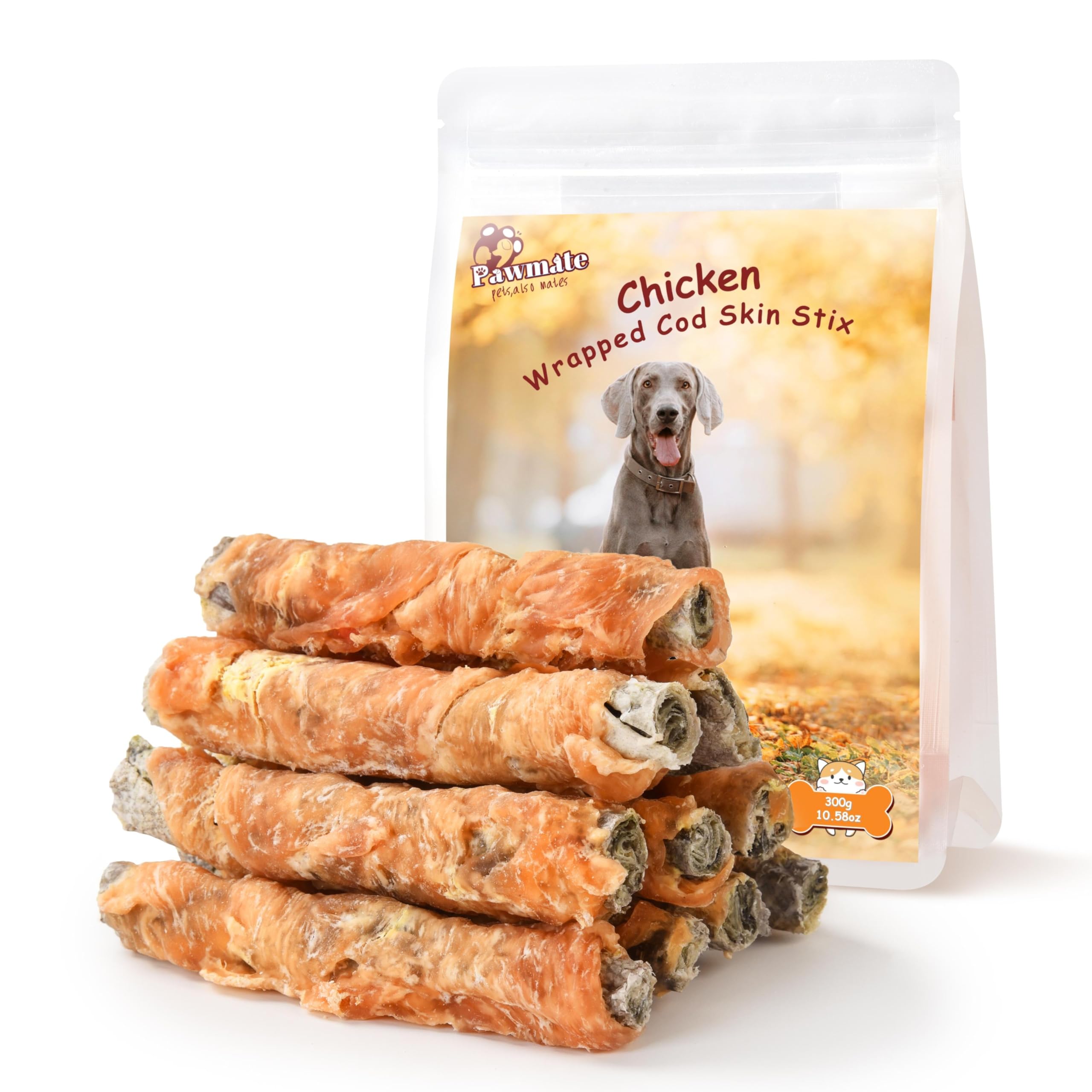 Chicken Wrapped Cod Fish Skin Stick Dog Treats, Healthy High Protein Omega3 Cod Twist Dog Chews Real Chicken Wrap Teeth Cleaning for Large Medium Small Pets 10.5 OZ