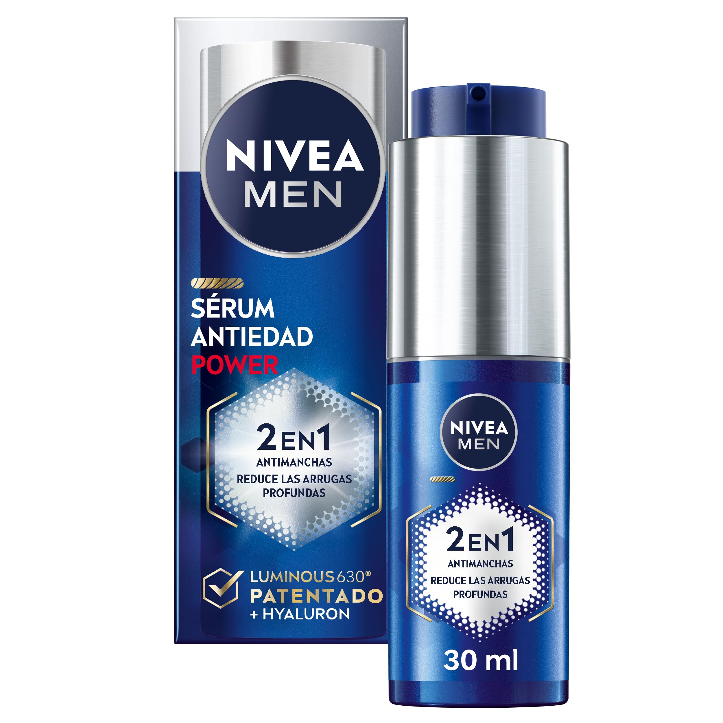 NIVEA MEN POWER Pack Rutina Antiedad POWER - Crema Facial Hidratante SPF30 50ml + Sérum Facial 2en1 Antimanchas y Antiarrugas 30 ml - Con Luminous630 Patentado y Ácido Hialurónico - Todo tipo de piel