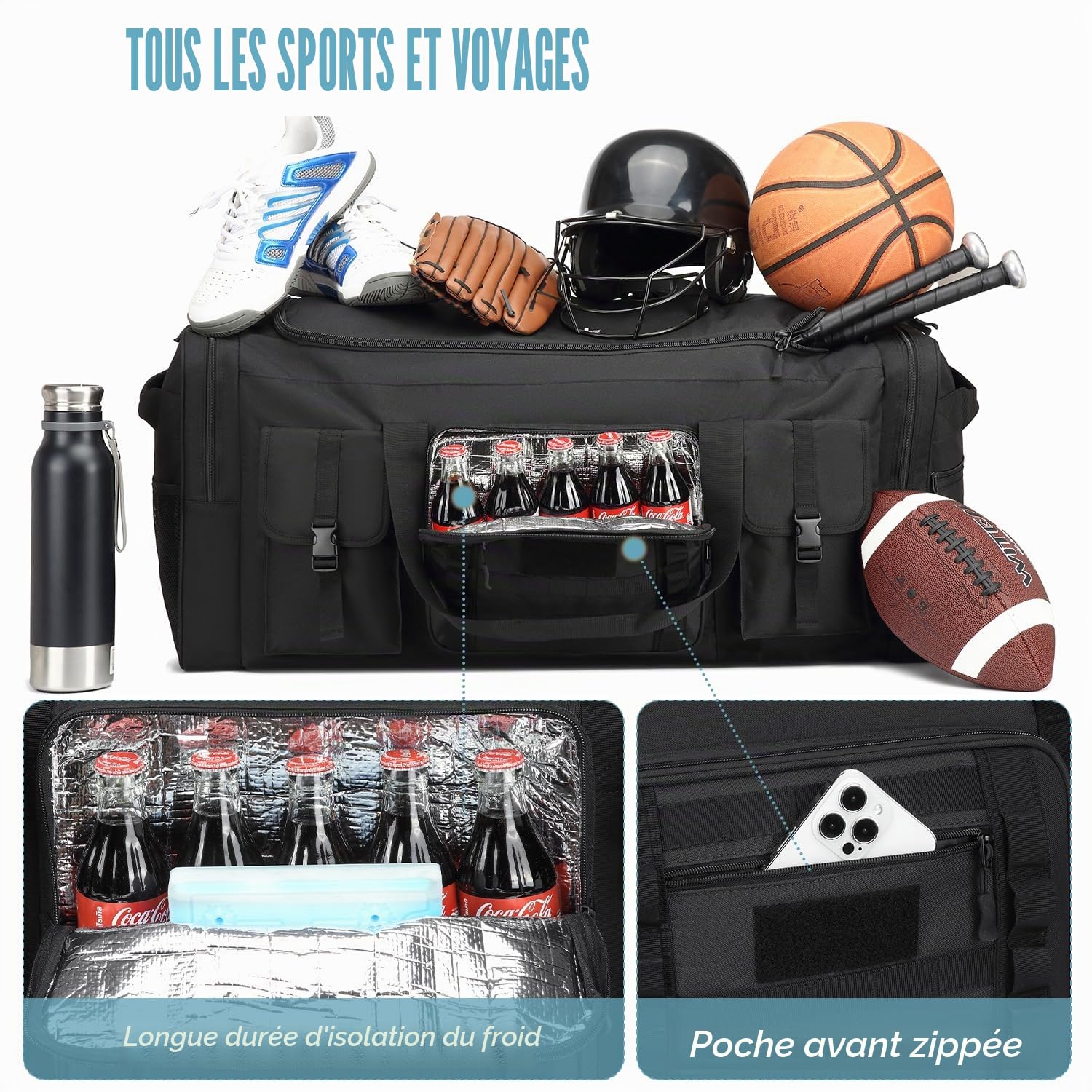 Sac de Voyage XXL 135L Cabine Homme, Grand Sac de Sport avec Compartiment à Chaussures