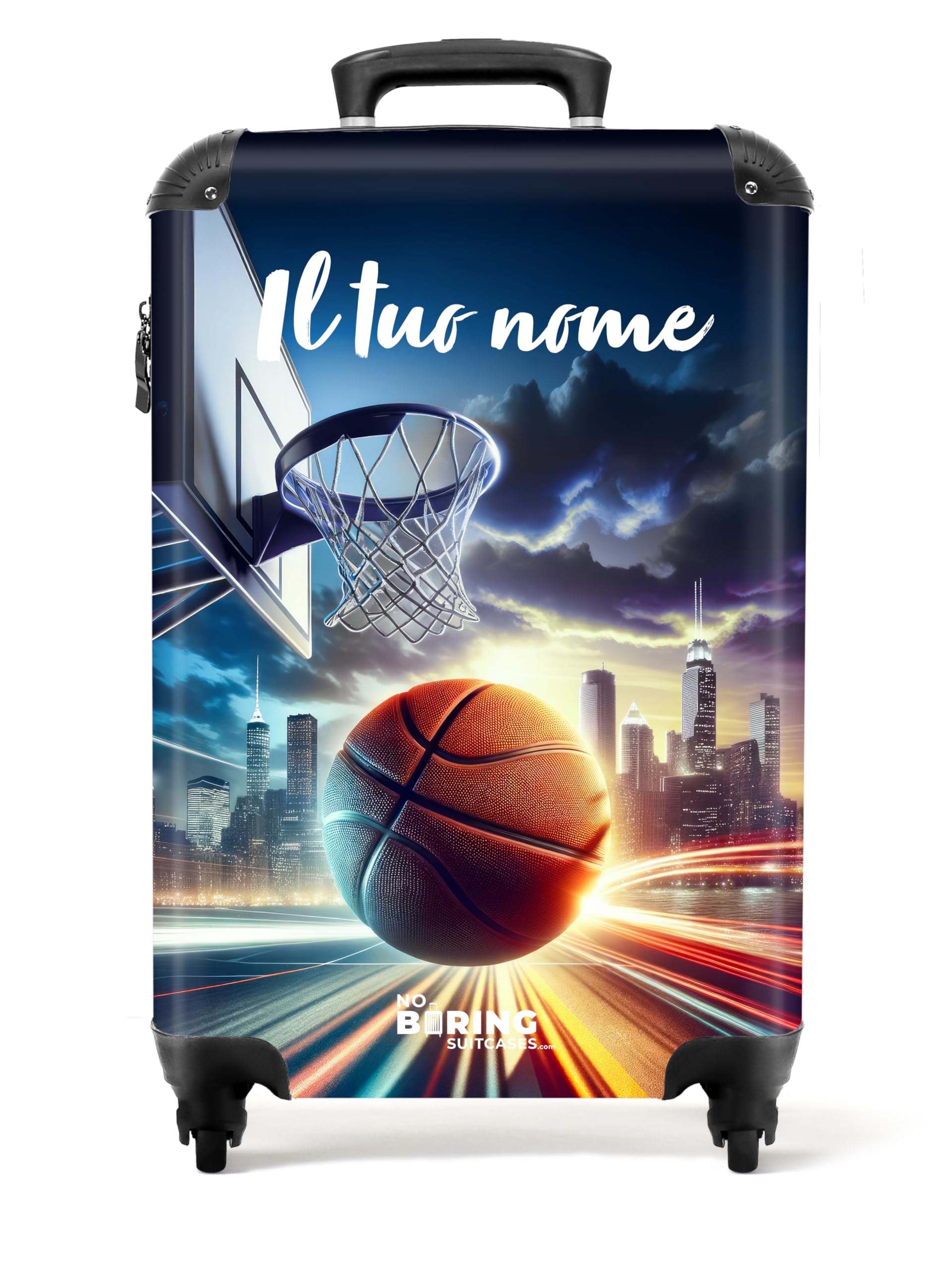 NoBoringSuitcases.com Valigia Trolley Personalizzabile per Bambini, 55x40x20 cm (Basket-ball - Blu Scuro)