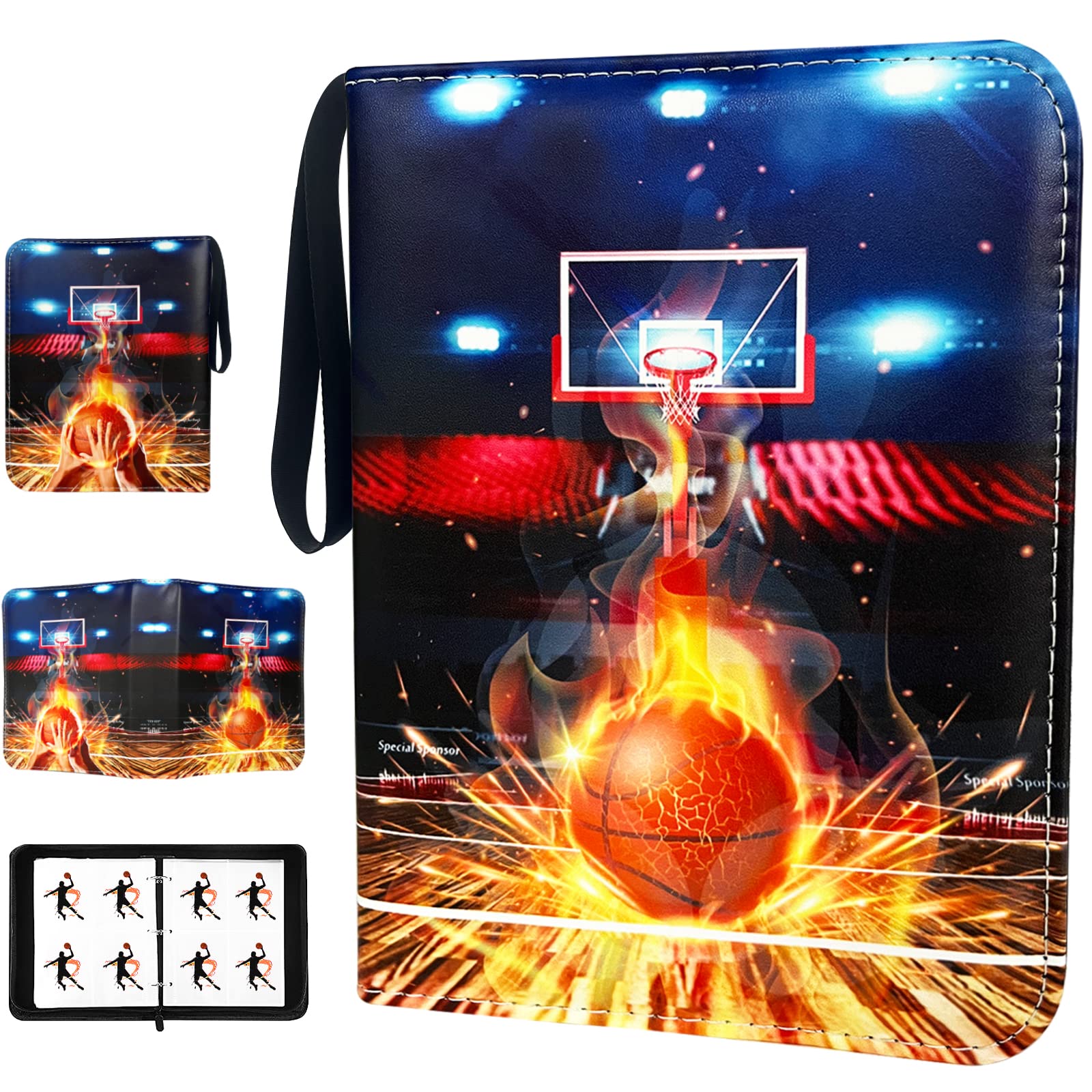Basketball Card Binder 4 Pocket, Trading Card Binder with Sleeves, Sports Card Binder Collectible Trading Card Albums Fits 400 Cards with 50 Removable Sleeves