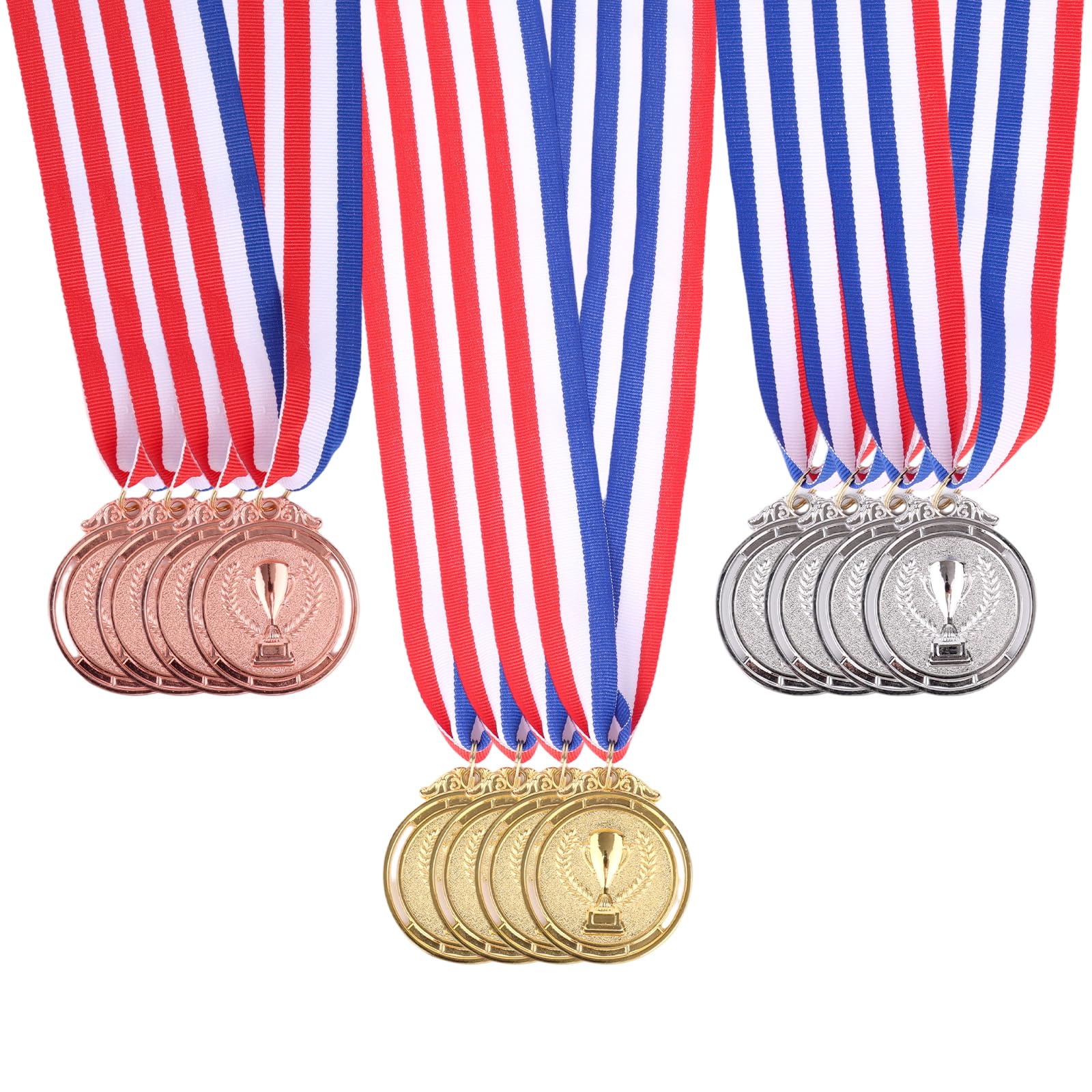 Penitue 12pz Trofeo Medaglie Premio, Zinco Lega Oro Argento Bronzo Medaglie Premio Metallo con Nastro da Collo in Poliestere per Scuola Cerimonia di Premiazione Competizione Sportiva Premiato