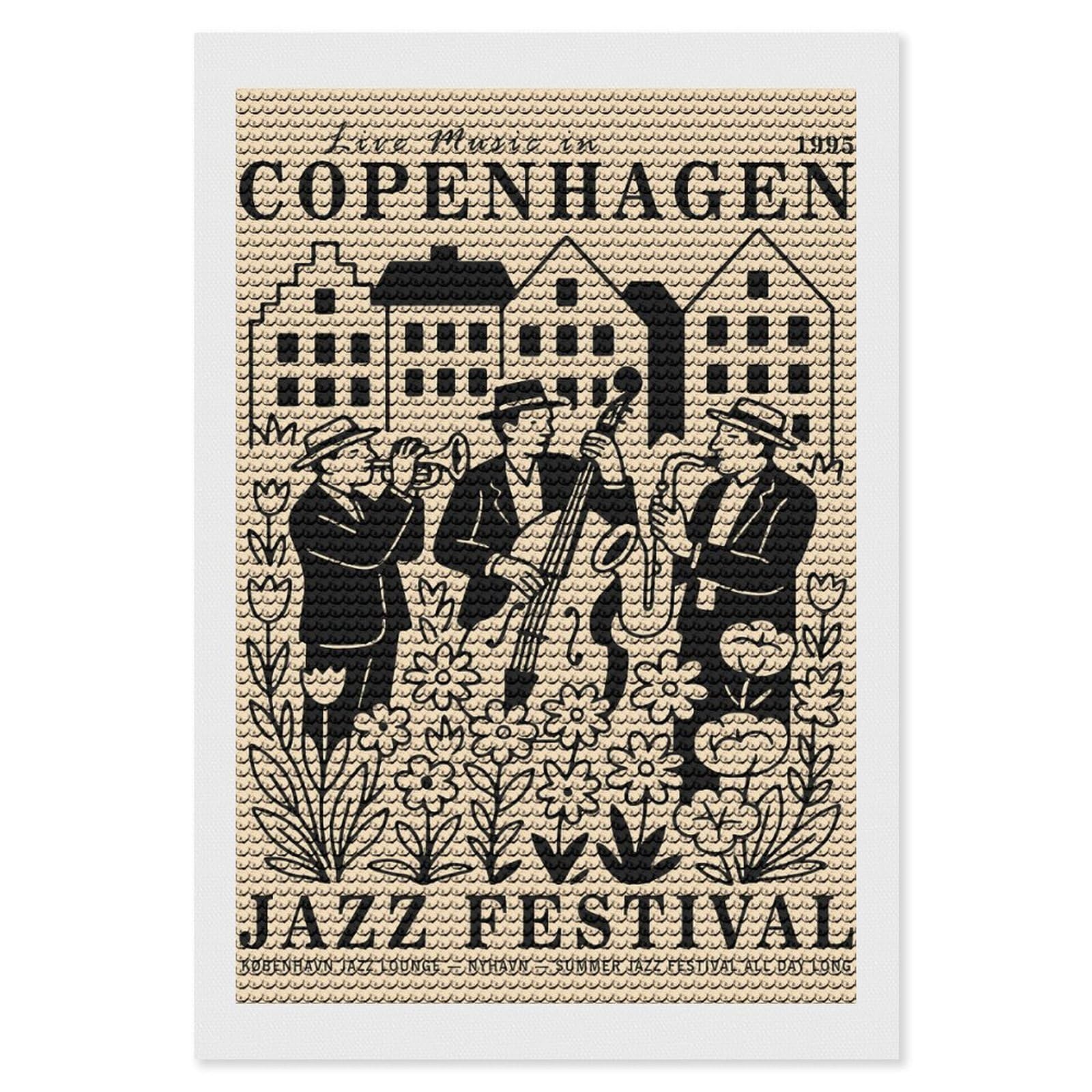 Junmoney Copenhagen Jazz Festival Diamond Painting Set 8"x12", Holiday Gift Idea, for Creative Relaxation, Fun Craft Experience, Vintage Style Decor