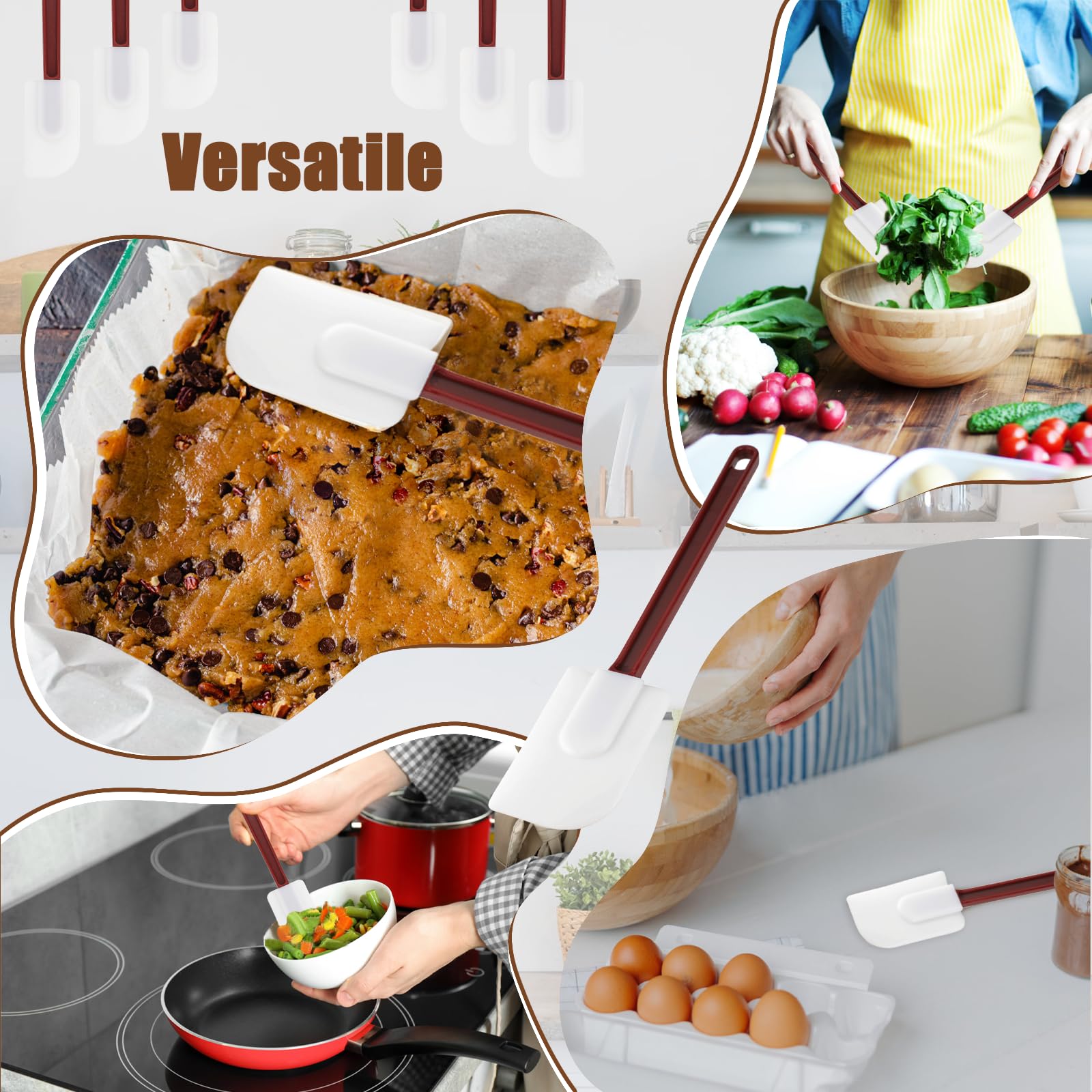 9 espátulas de silicona resistentes al calor, espátulas de goma comerciales, antiadherentes, resistentes para cocina, hornear, mezclar, aptas para lavavajillas, resistentes a 260.0 °C (rojo oscuro y