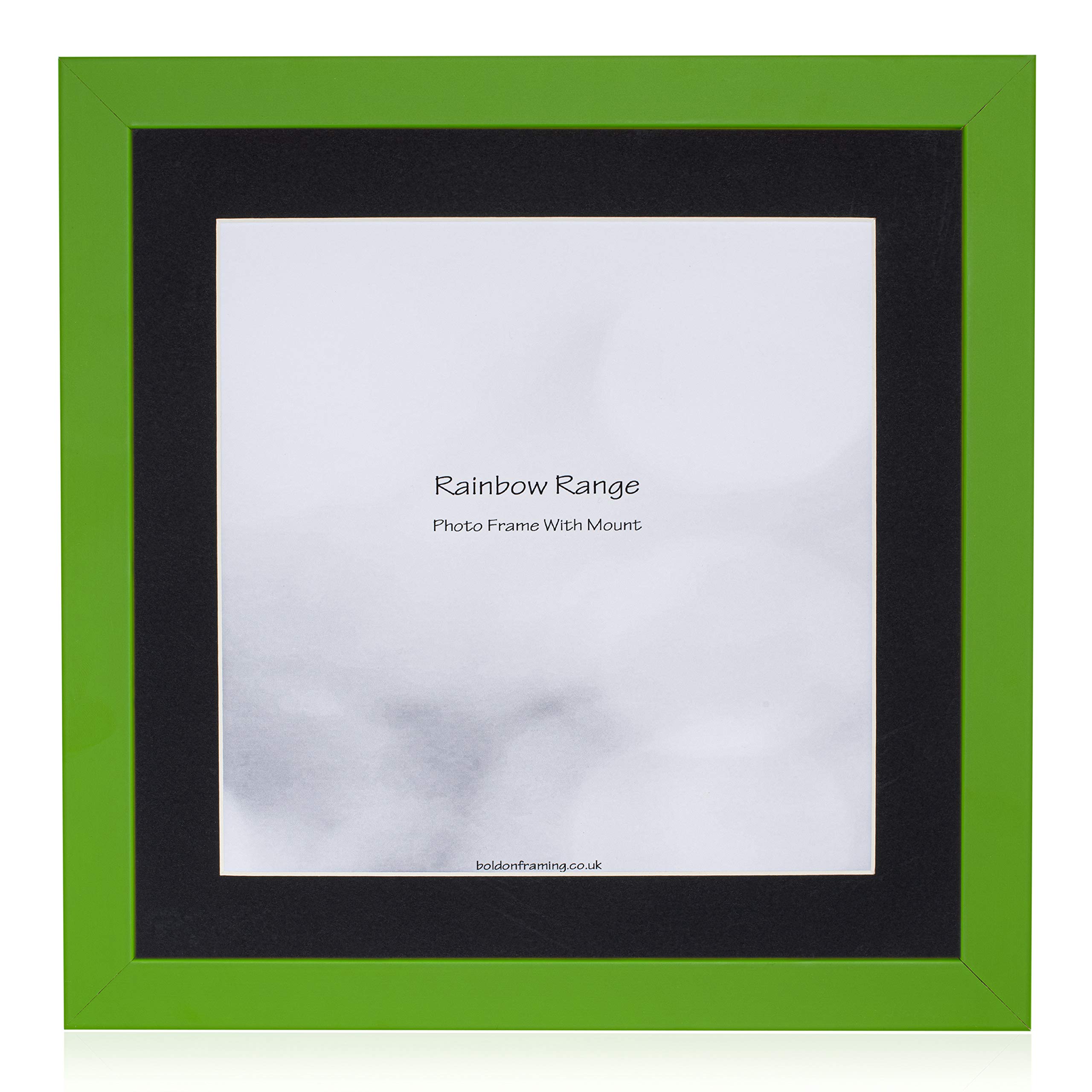 Boldon Framing - Green, Square Thin Photo Frame in Solid Wood with Black Wall Mount, 10x10 - Pic Size 8x8 Picture Display