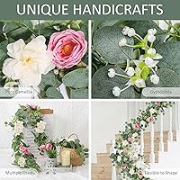 Vista 38 de TOCHGREEN 4 Pack 24Ft Artificial Eucalyptus Flower Garland with Champagne Roses, Fake Rose Flower Greenery Garland Floral Vines for Wedding Home