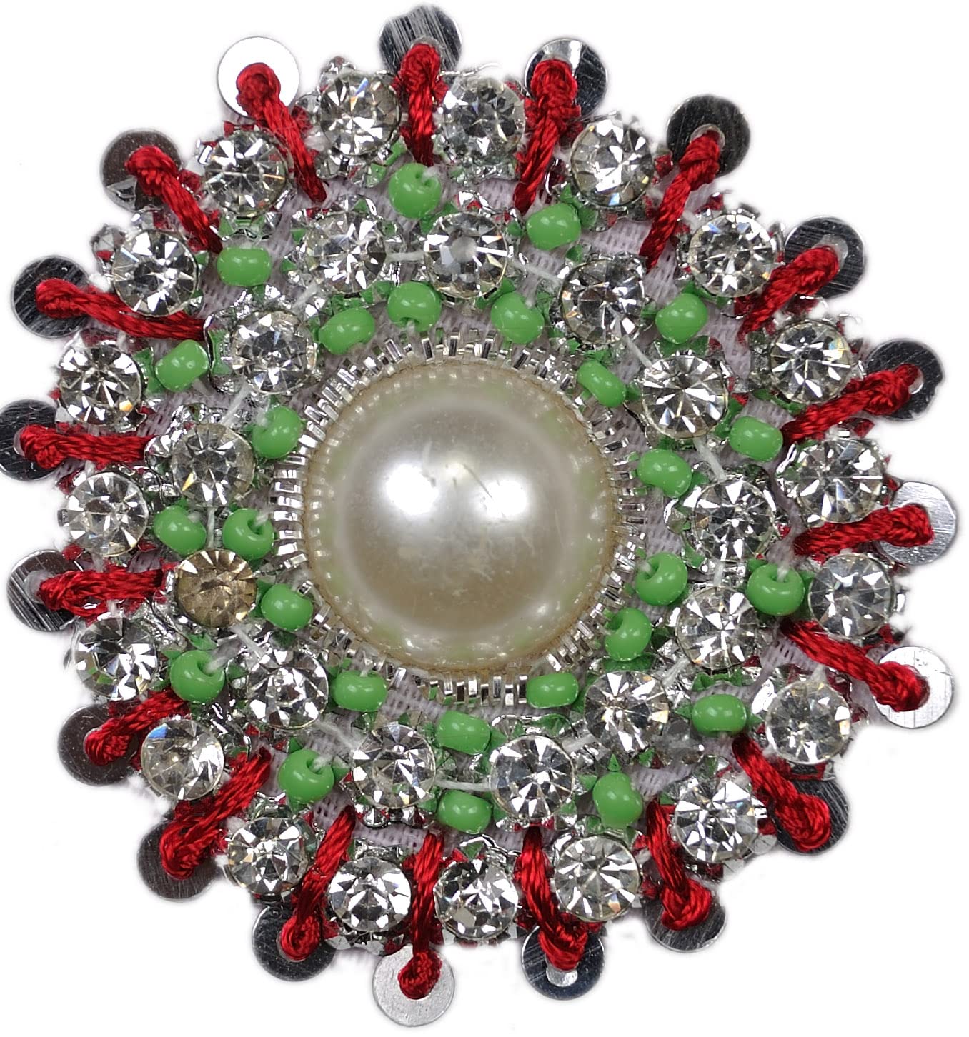 Exotic India Designer Circular Patch with Crystals and Faux Pearls (Spring Bouquet)-picture-10