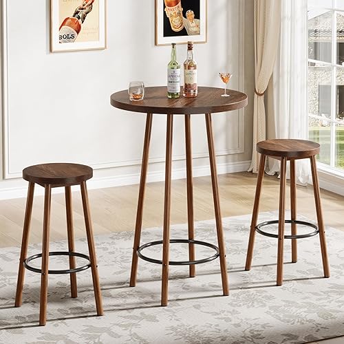Tribesigns Juego de mesa de bar de 3 piezas, mesa redonda de pub de 23.6 pulgadas, barra pequeña de altura para 2, juego de unidad de bar industrial