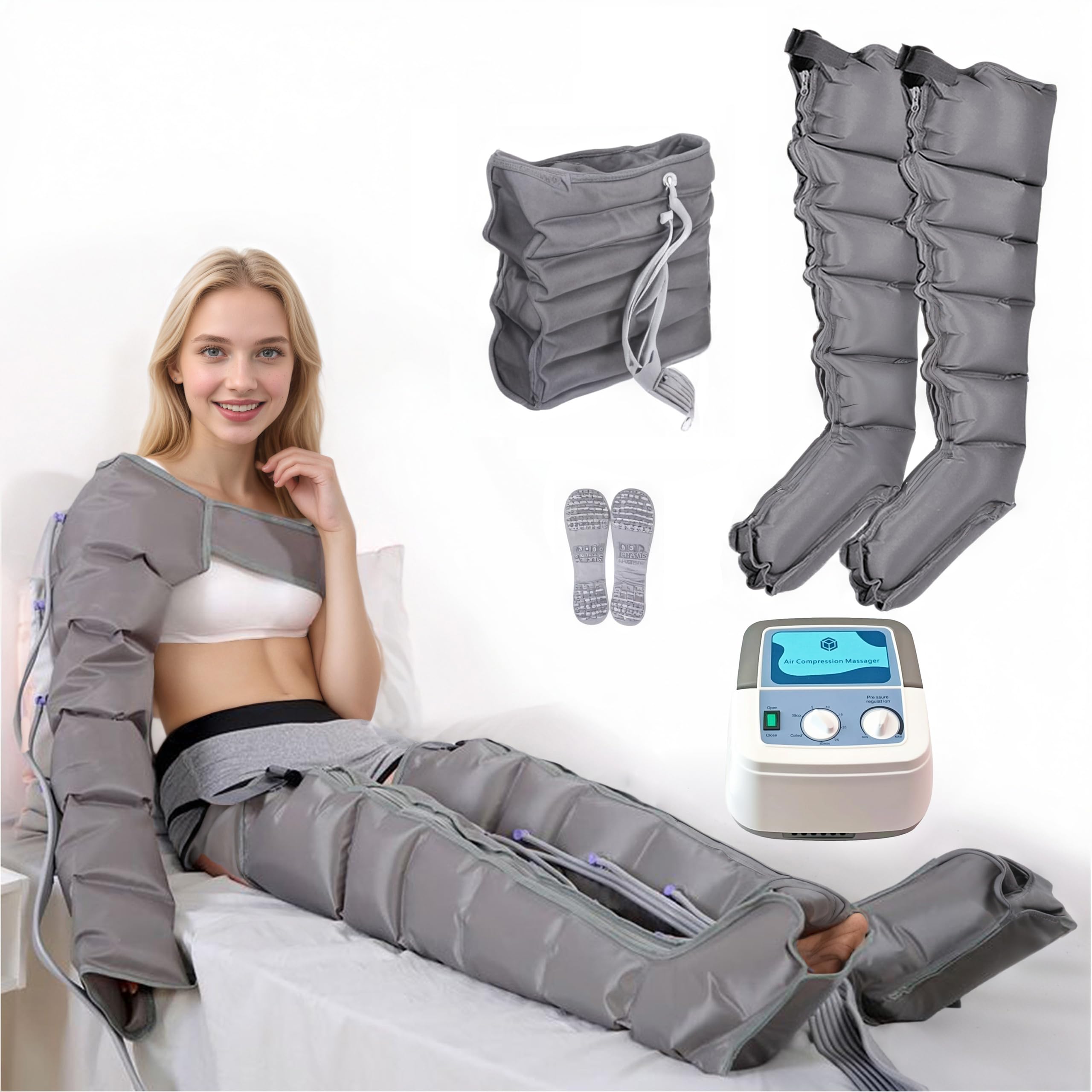 Masajeador Presoterapia Piernas | Profesional Botas Presoterapia Piernas | 6 Cavidades Presoterapia para Casa Masajeador de Pies y Piernas (2 piernas + abdomen)
