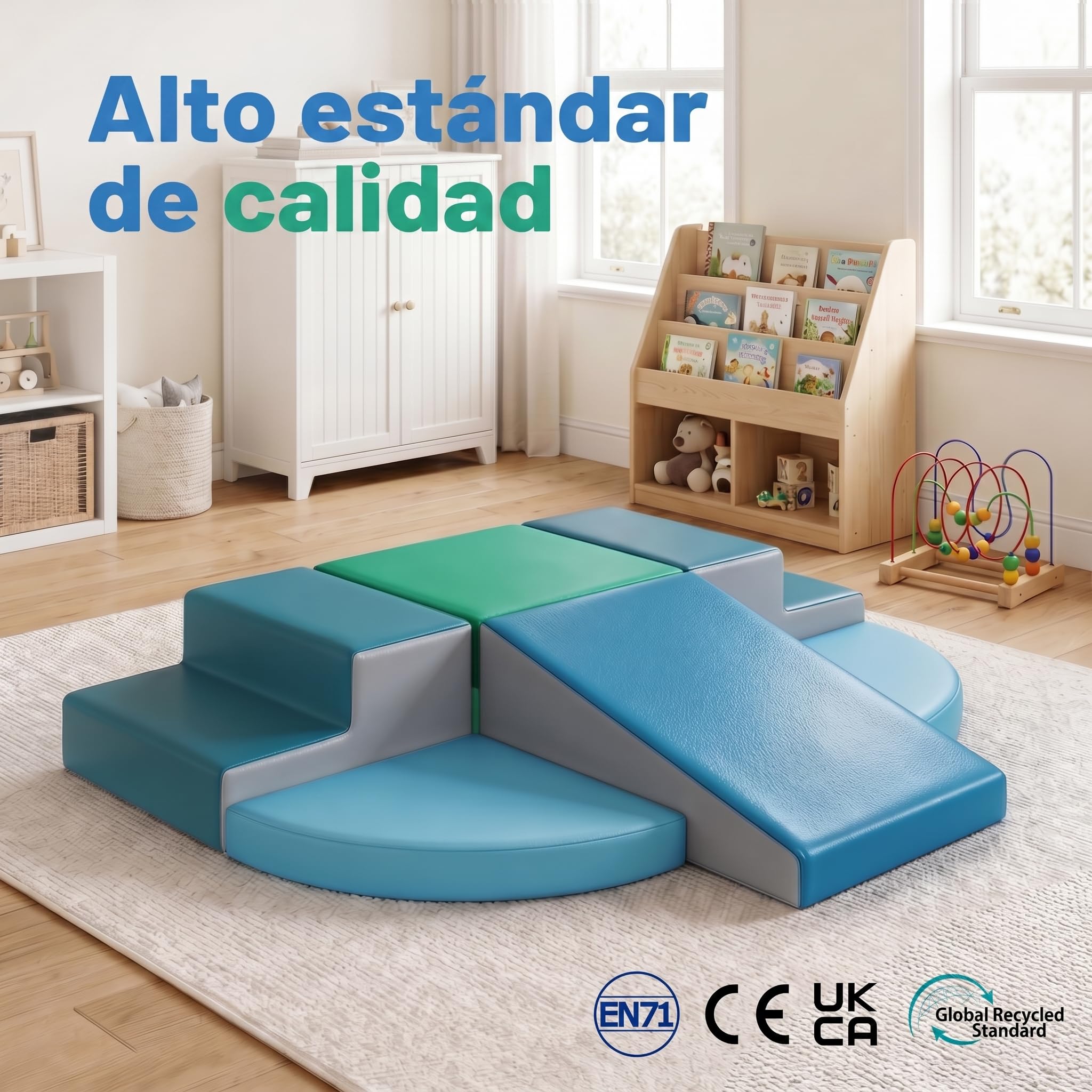 Wilwolfer Juego de 6 Bloques de Espuma para Niños: Cuero sintético Bloques Psicomotricidad Infantil - Set de Escalada Escalera Doble Suave Ligero para Interior Infantil para Escalar y Niños de 3+ Años