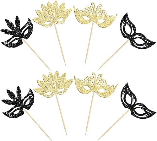 Miniatura 3 de 24 máscaras de mascarada para cupcakes con purpurina dorada, para mascarada, Mardi Gras, fiesta de baby shower, cumpleaños, boda, decoración de