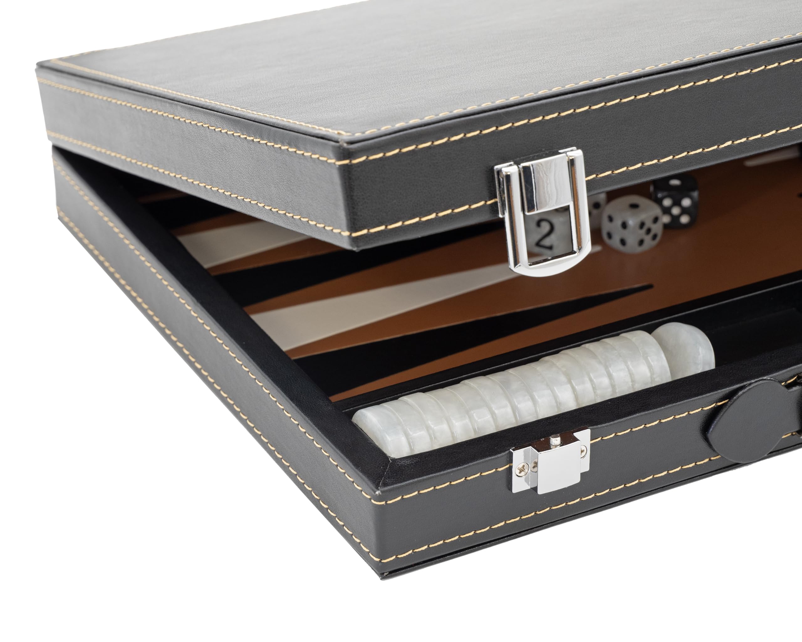 Backgammon pieghevole in similpelle nero e beige