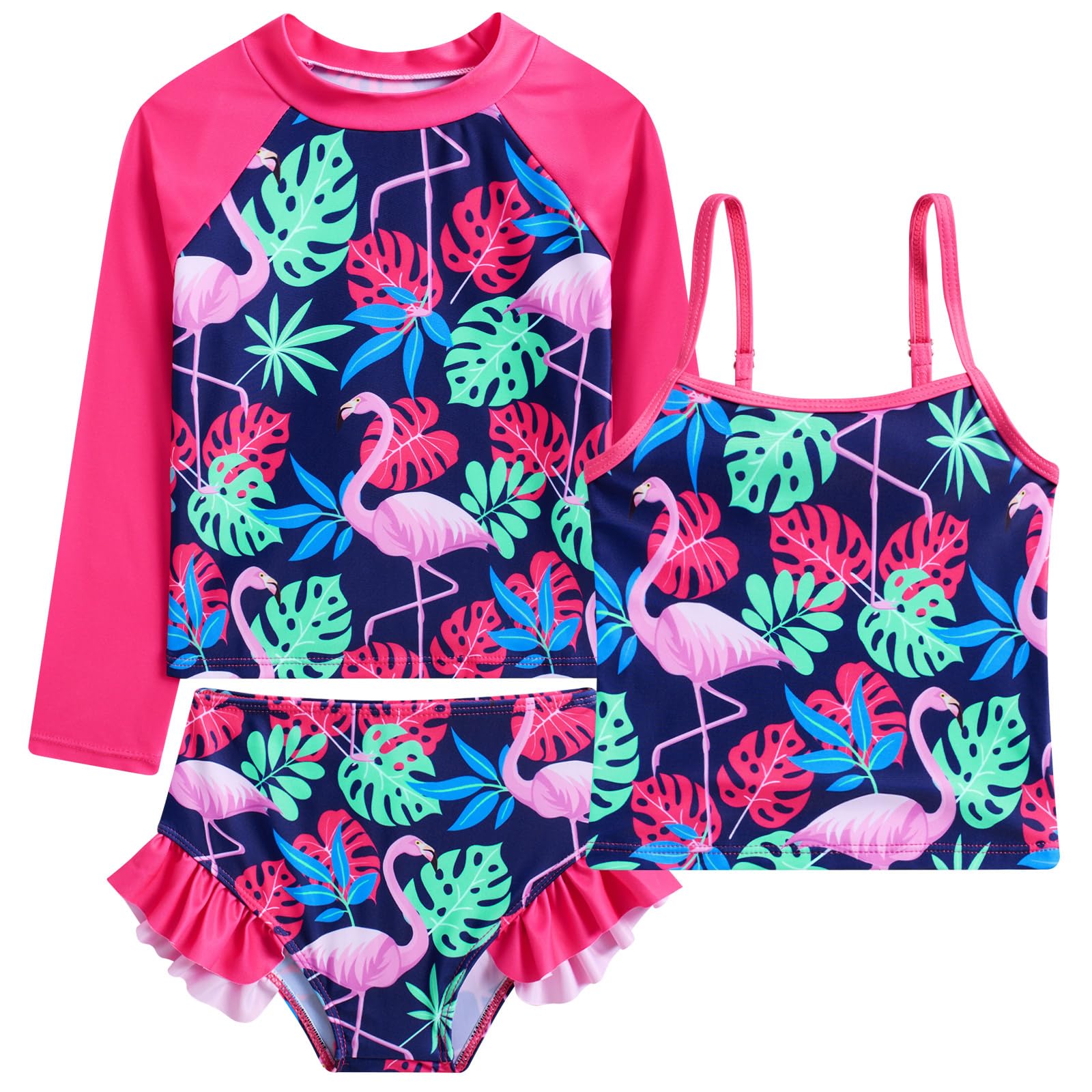 Funnycokid Girls Swimsuit Tankini Rash Guard Set Bathing Suits 3-10 Years