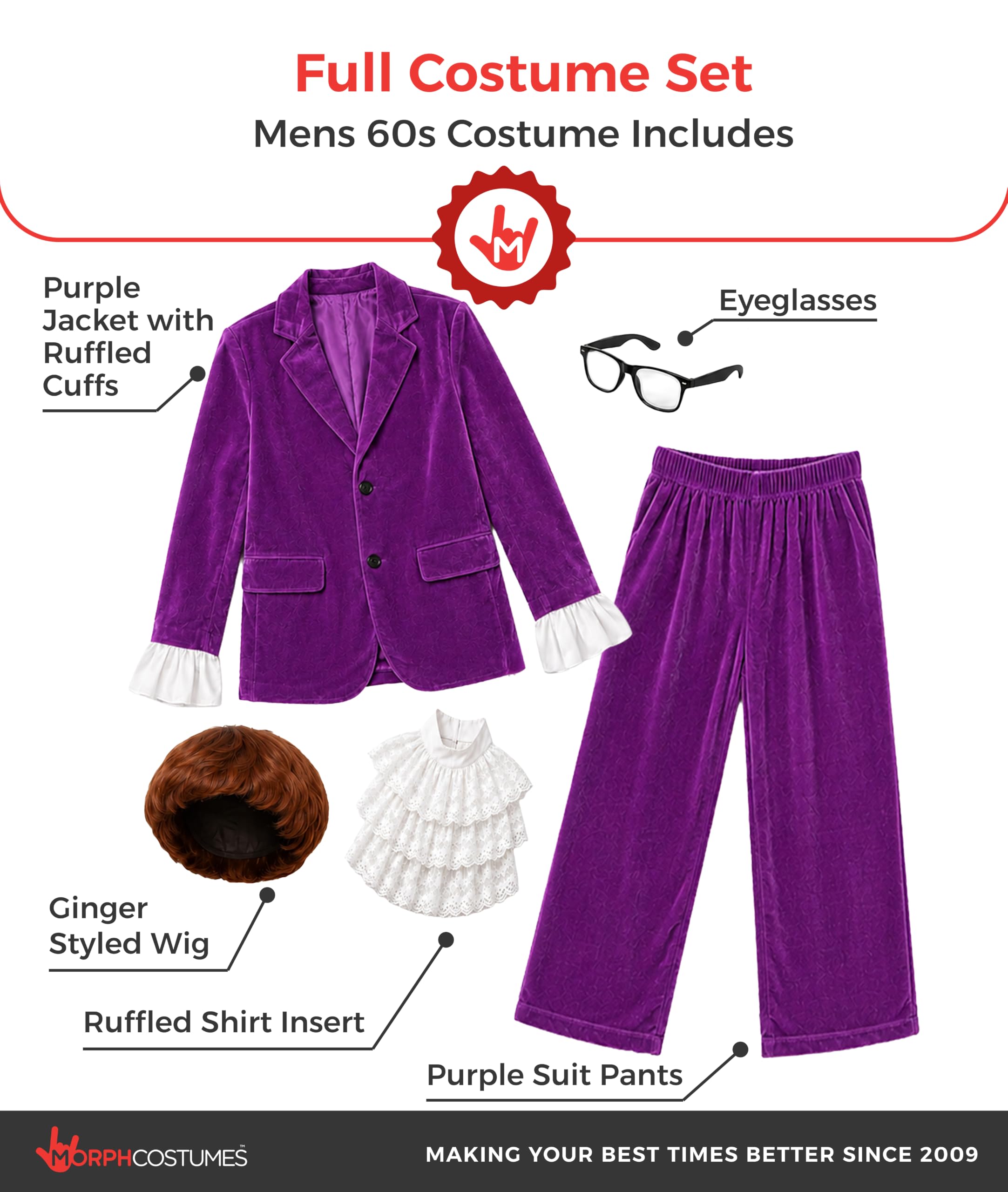 Fun Shack 60er Jahre Outfit Herren Mottoparty, Groovy 60er Jahre Geheimagent Retro, Schlagermove Outfit Herren, Faschingskostüme Männer, Karneval