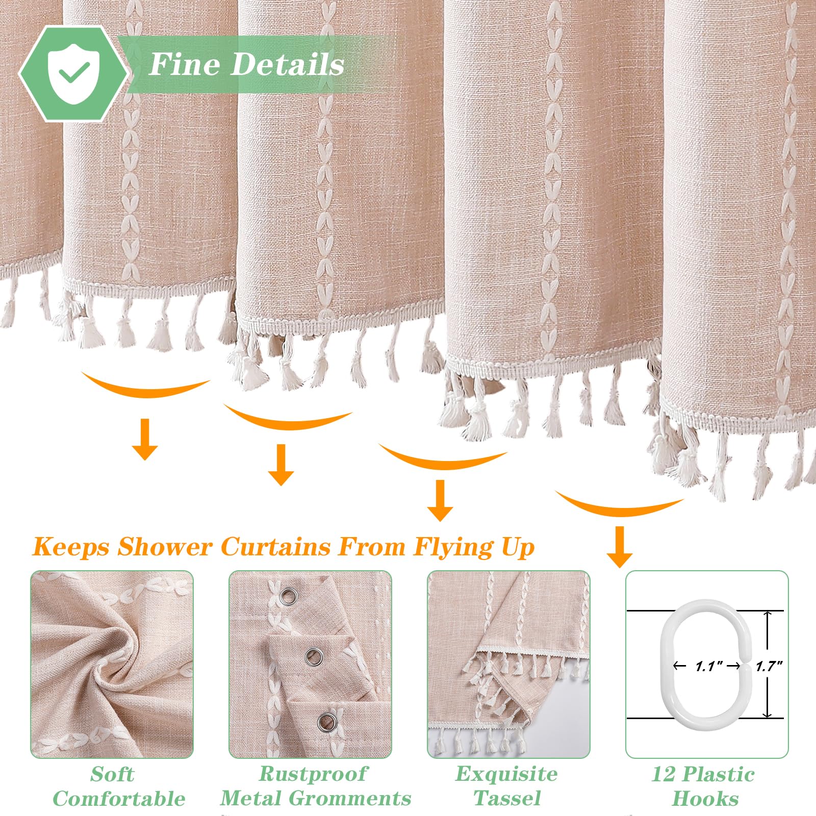 Meioro Duschvorhang Boho Style - 183x183cm, Wasserabweisend, Mit 12 Haken