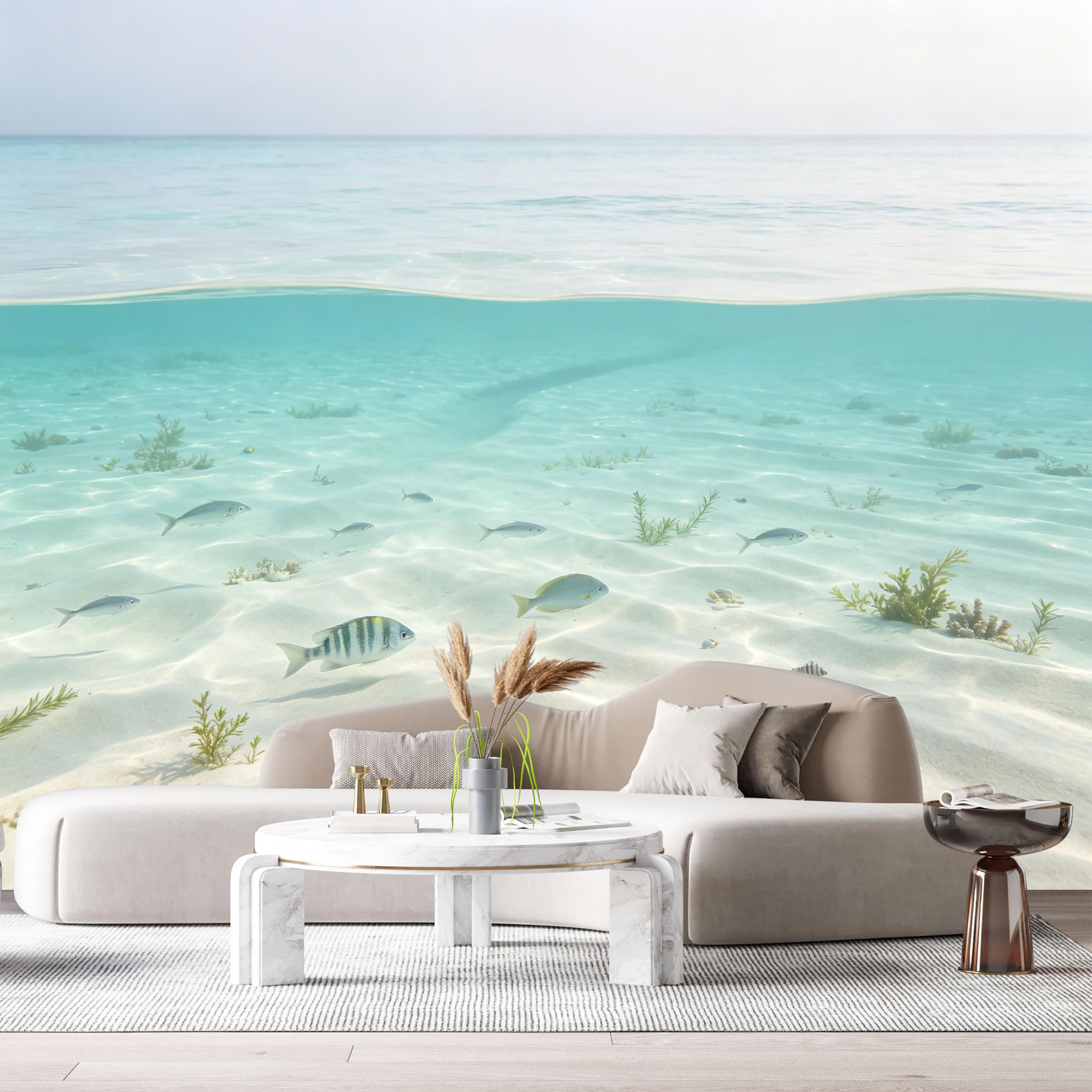 Custom Size Wall Murals Coastal Ocean Marine Tropical Underwater Fish Seashells SelfAdhesiveWall Fabric Removable Wallpaper Wall Decor for Living Room Bedroom Bathroom