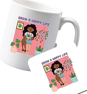 Flox Creative Tasse et dessous-de-verre en céramique Grow a Happy Life des deux côtés