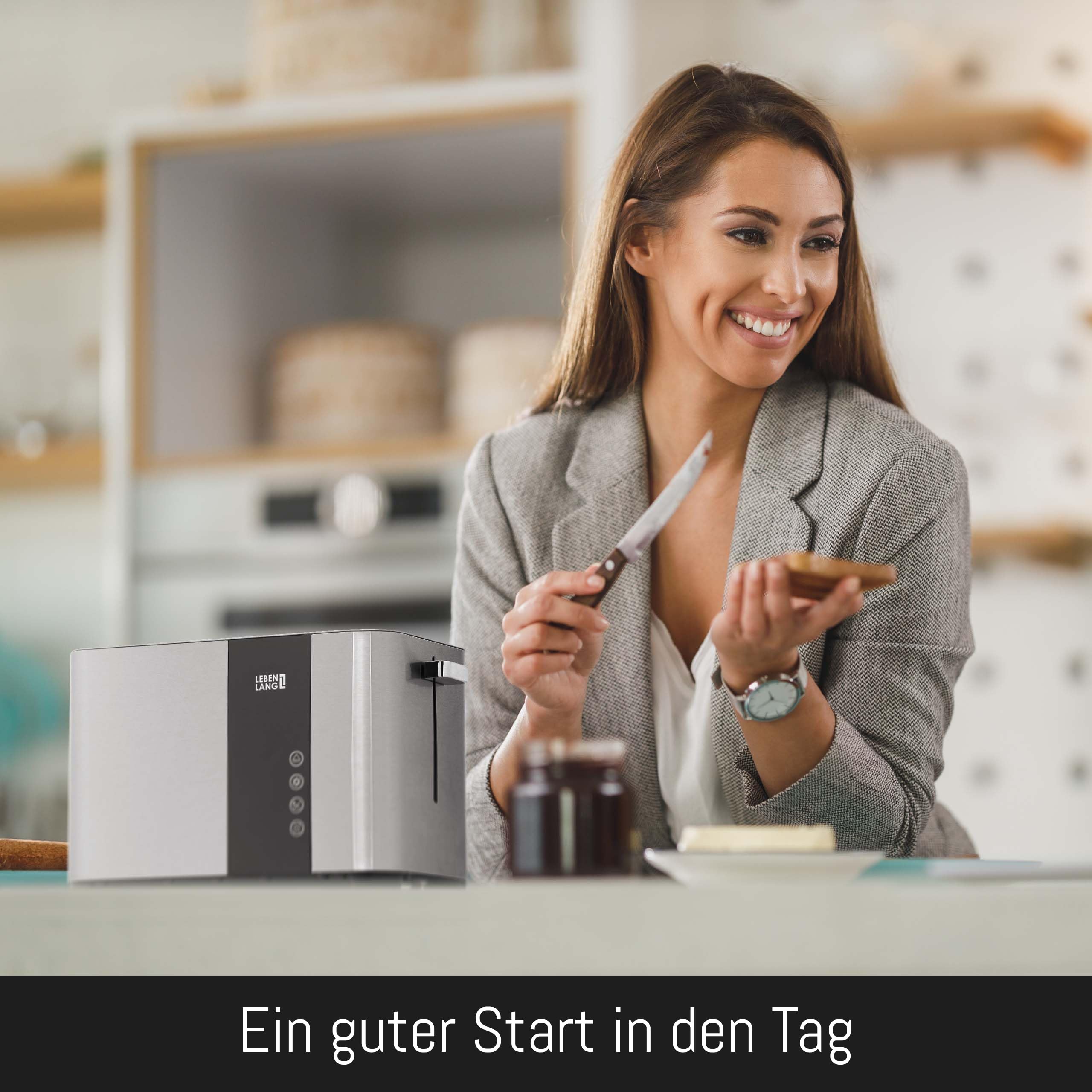 Broodrooster voor 4 sneetjes, 1400W roestvrijstalen broodrooster met lange sleuven, 9 kleurinstellingen en 3 soorten brood, functie voor annuleren/ontdooien/opwarmen, touchscreenbediening, met broodje