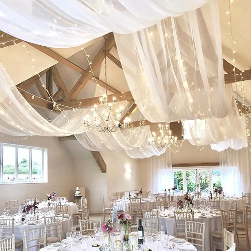 Miniatura 3 de Cortina de techo blanca para boda, 5 x 20 pies, cortina de telón de fondo transparente para ceremonia, recepción, decoración de fiestas
