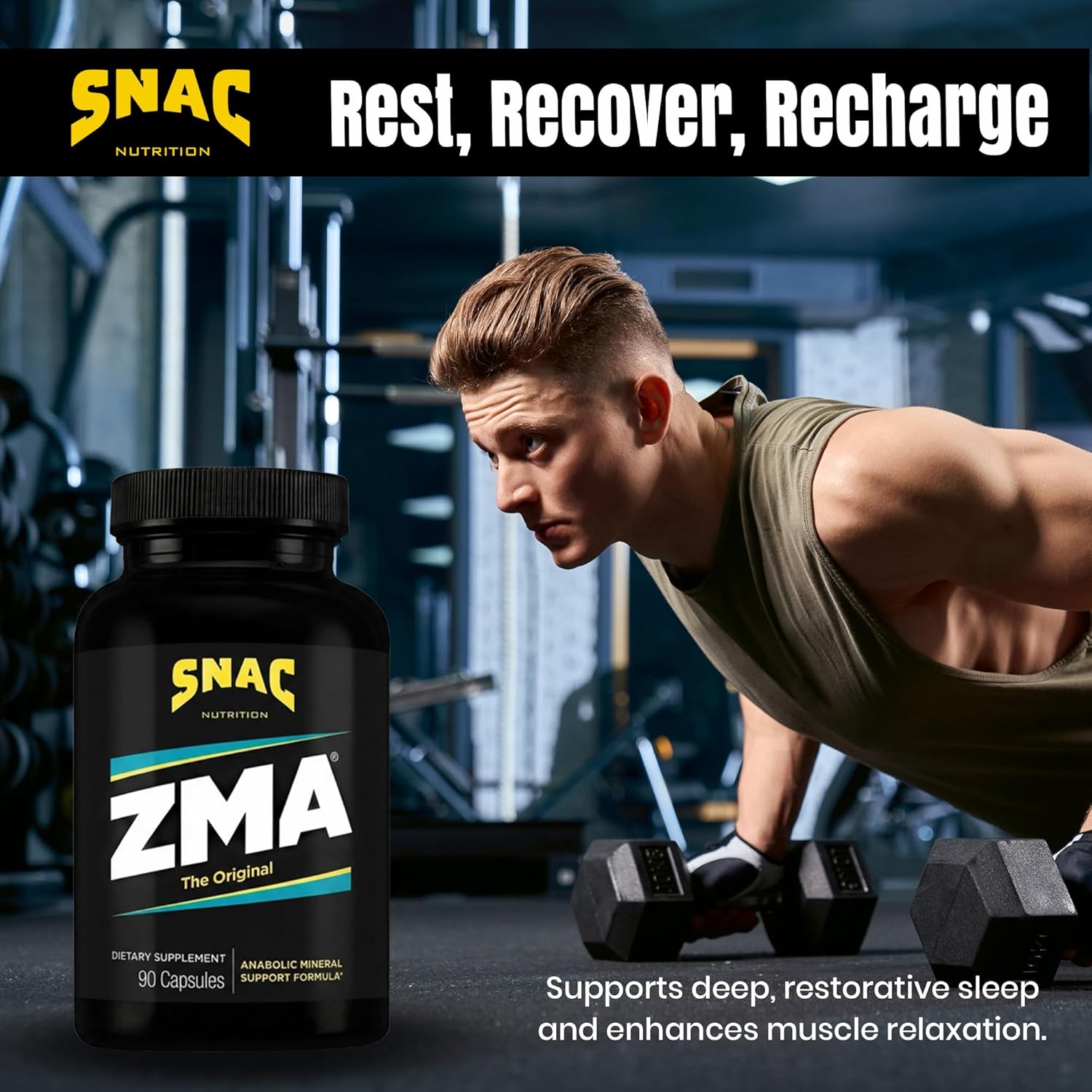 SNAC ZMA The Original Sleep & Recovery Supplement - Supports Muscle Recovery, Restful Sleep, Relaxation, Stress Relief and Immune Support with Magnesium, Zinc and Vitamin B6, 90 Veggie Capsules