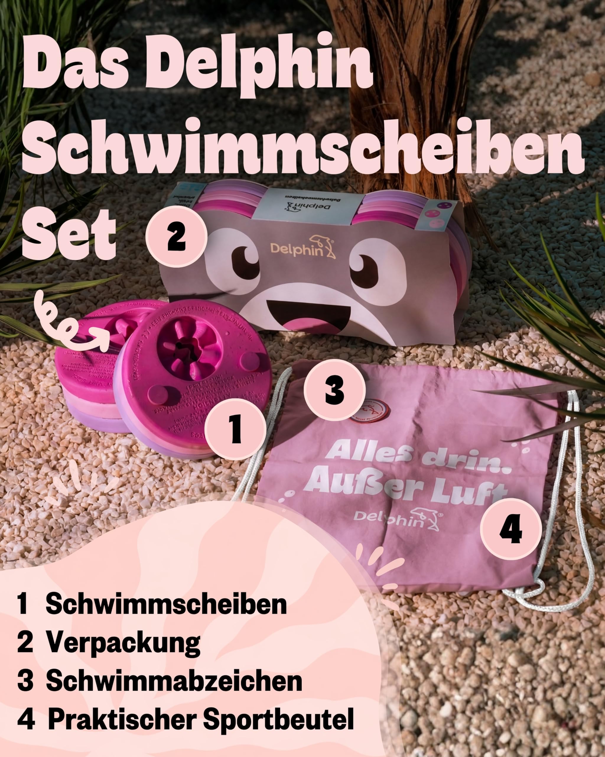 TÜV geprüfte Schwimmlernhilfe für Kinder 1–8 Jahre mit Sportbeutel