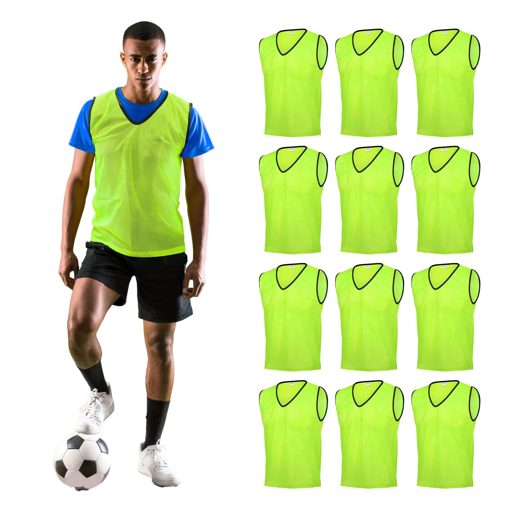 GSi Sports Pinnies – Packs of 6 or 12 – Free Size for Youth/Adult – Mesh Training Vests for Soccer, Basketball – 6 Color Options