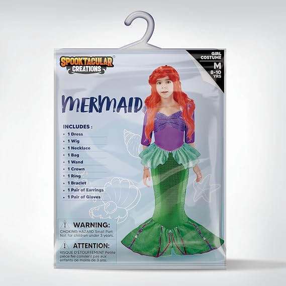 Spooktacular Creations Halloween Little Mermaid Costume for Girls, Sequin Mermaid Dress Set, Dark Purple Princess Dress for Toddler Dress-Up, Cosplay Party (Small, 5-7 yrs)