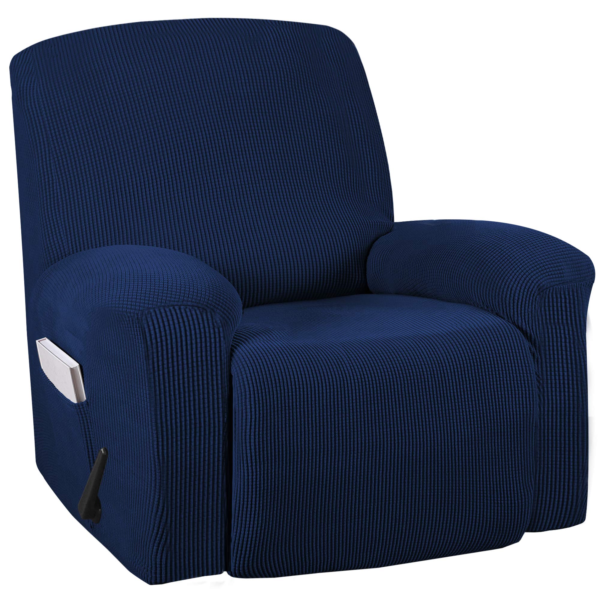 Turquoize Polyester Blend Stretch Solid Recliner Chair Slipcover Sofa Cover with Side Pocket Jacquard Protector Soft with Elastic Bottom, Machine Washable (Navy)