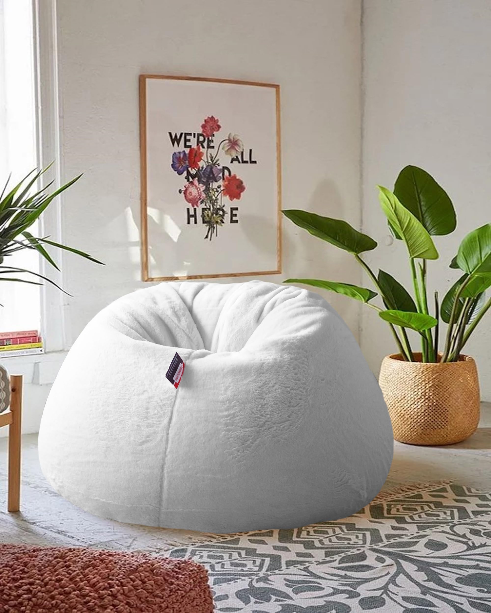 Mollismoons Fur Bean Bag With Beans For Living Room White