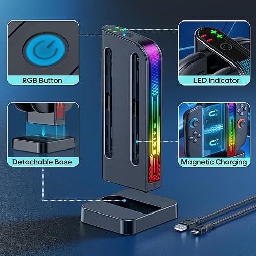 Miniatura 5 de Switch 2 Controller Charger Dock para Nintendo Switch 2 JoyCon, estación de carga magnética rápida de 2.5 horas con LED RGB e indicador, Joy-Con 2