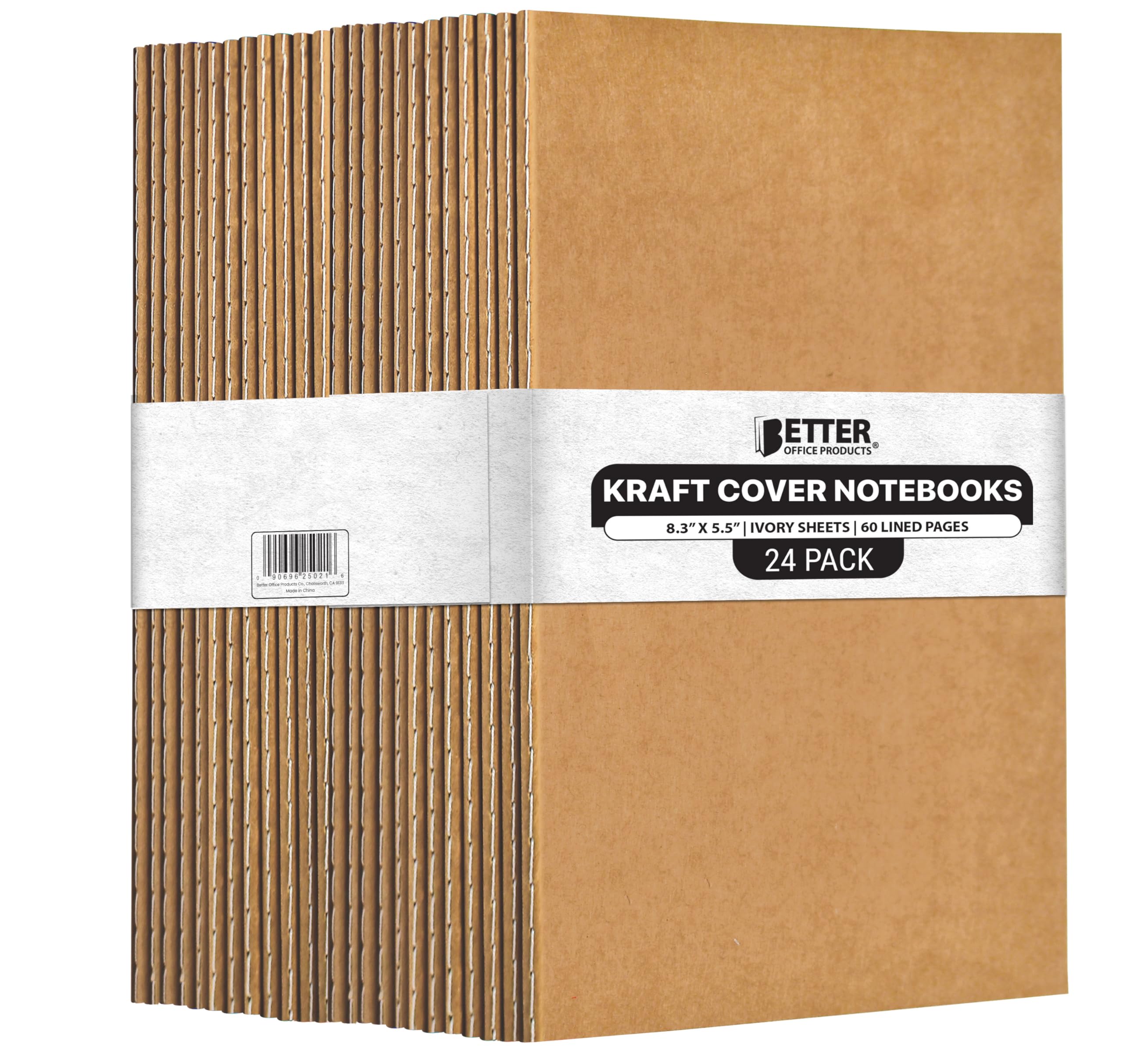 Better Office Products Kraft Notebooks with Lined Paper, 24 Pack, 8.3 in x 5.5 in, A5 Size, 60 Lined Ivory Pages, 80 gsm, Soft Cover Composition