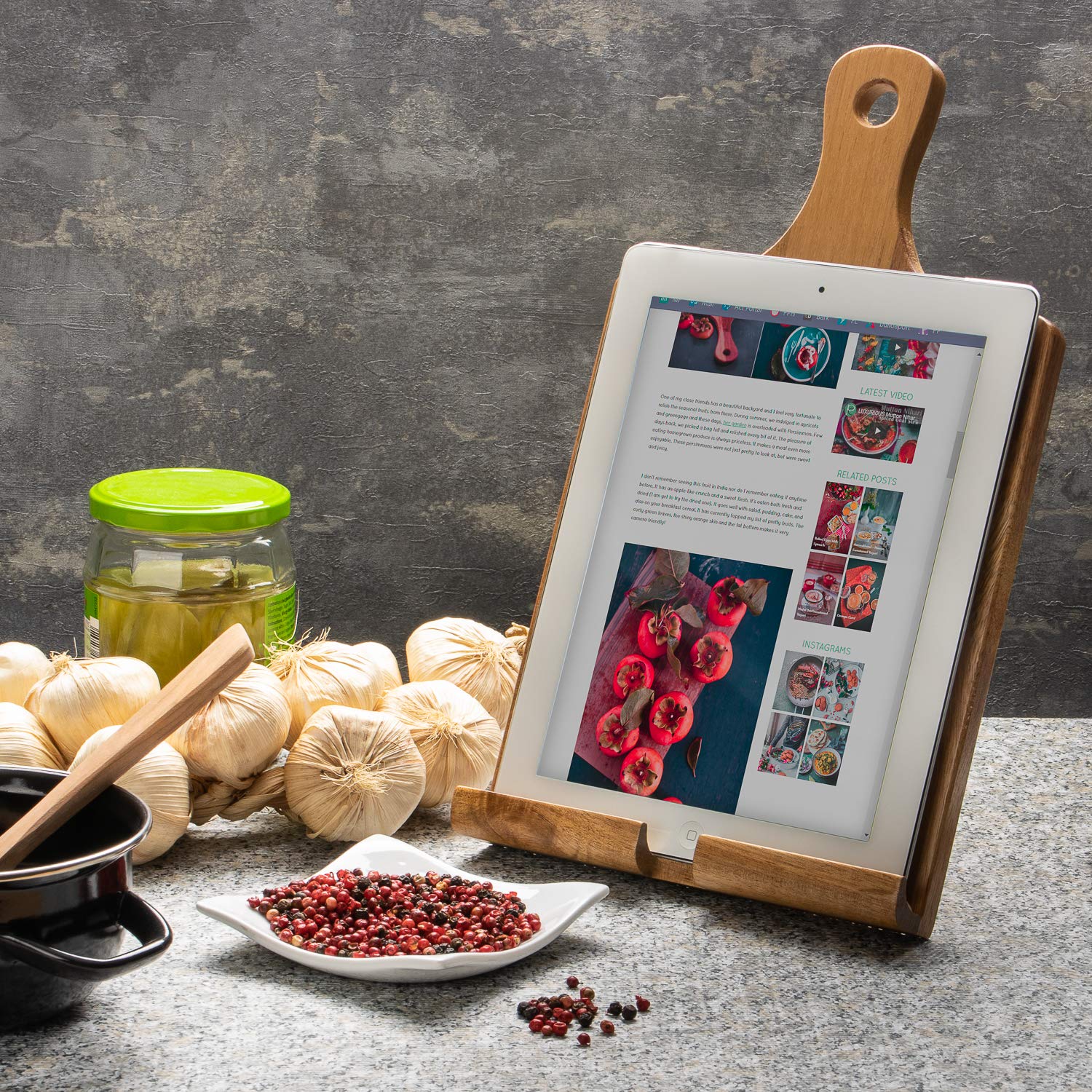 Chef's Dream Kitchen iPad Holder Rustic Wooden Display Stand