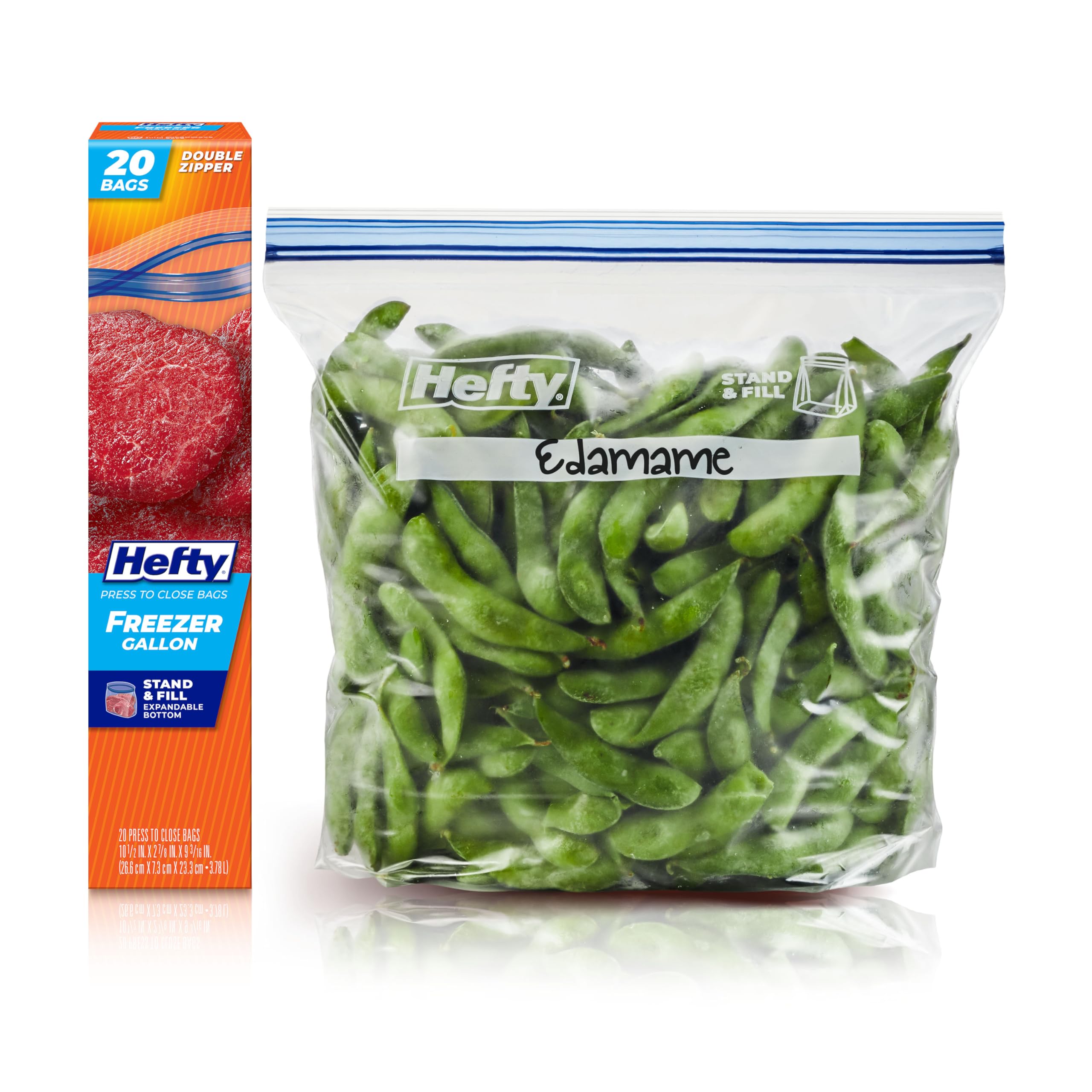 Hefty Press to Close Plastic Freezer Bags, Gallon Size, 20 Count