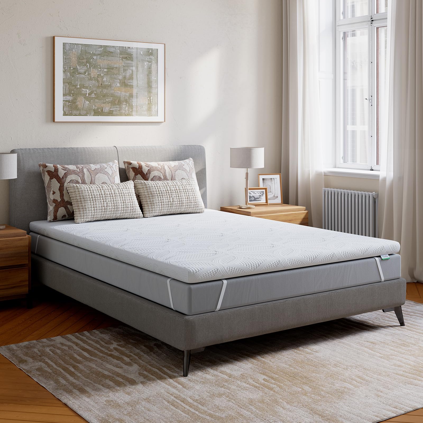 Novilla Topper Viscoelástico 150x200 5cm, Colchoncillo Espuma Gel Ventilada y Soporte, Funda Lavable y Antideslizante, Certificado Oeko-Tex, Confort Suave y Fresco
