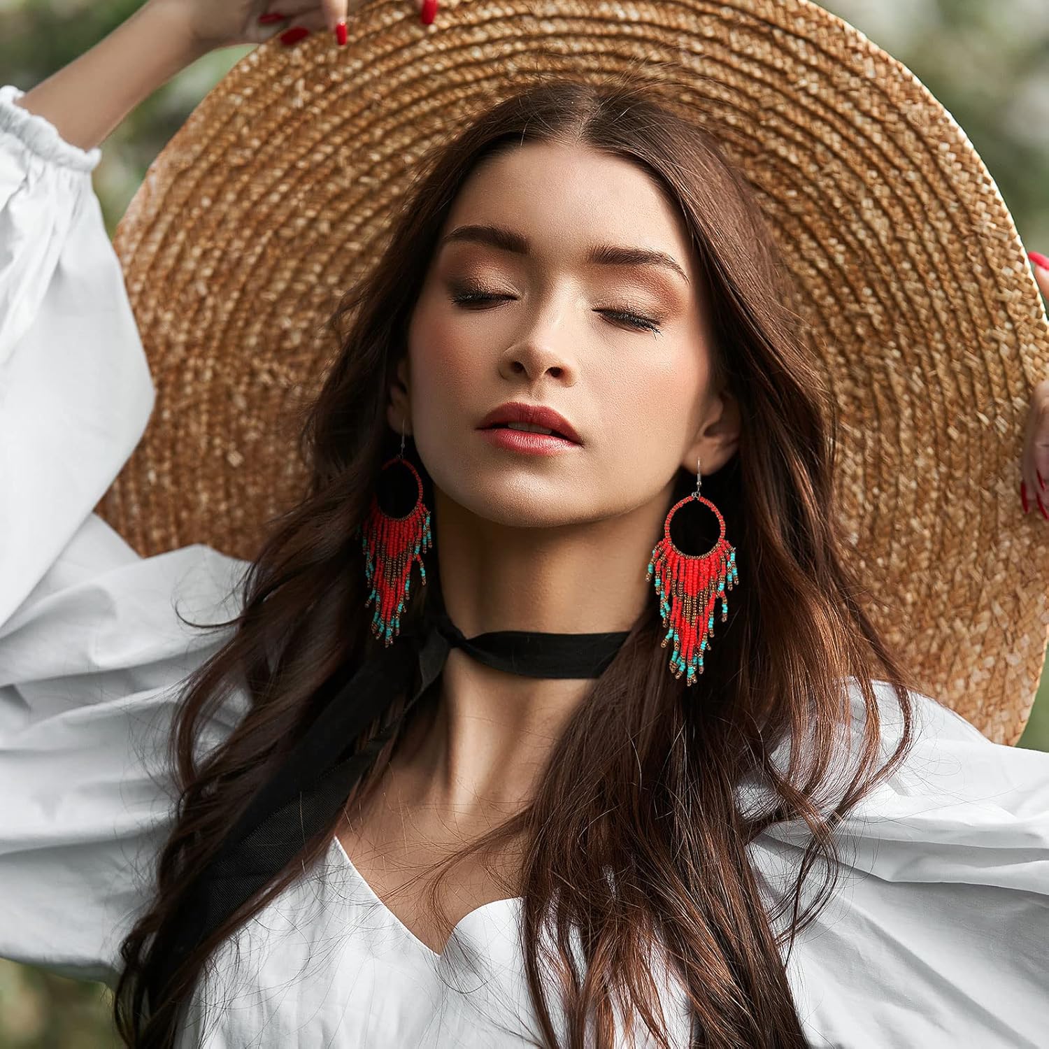 BBTO 4 Pcs Long Beaded Tassel Earrings Bohemia Colorful Native Handmade Statement Fringe Drop Earrings Boho Dangle Tassel Earrings for Women(Elegant Color) - Image 5